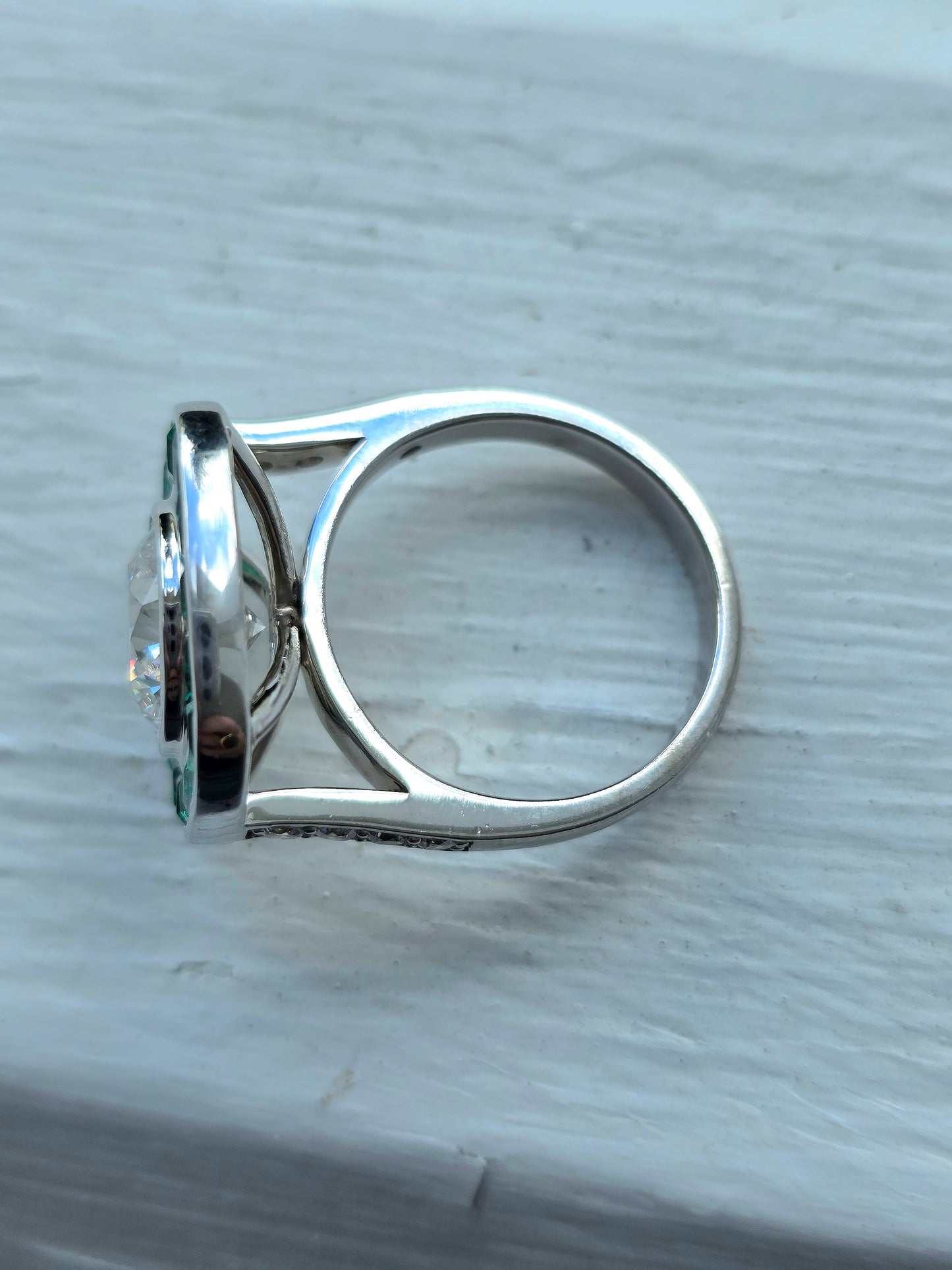 14k White Gold 3 Carat Lab Diamond & Tsavorite Garnet Halo Ring