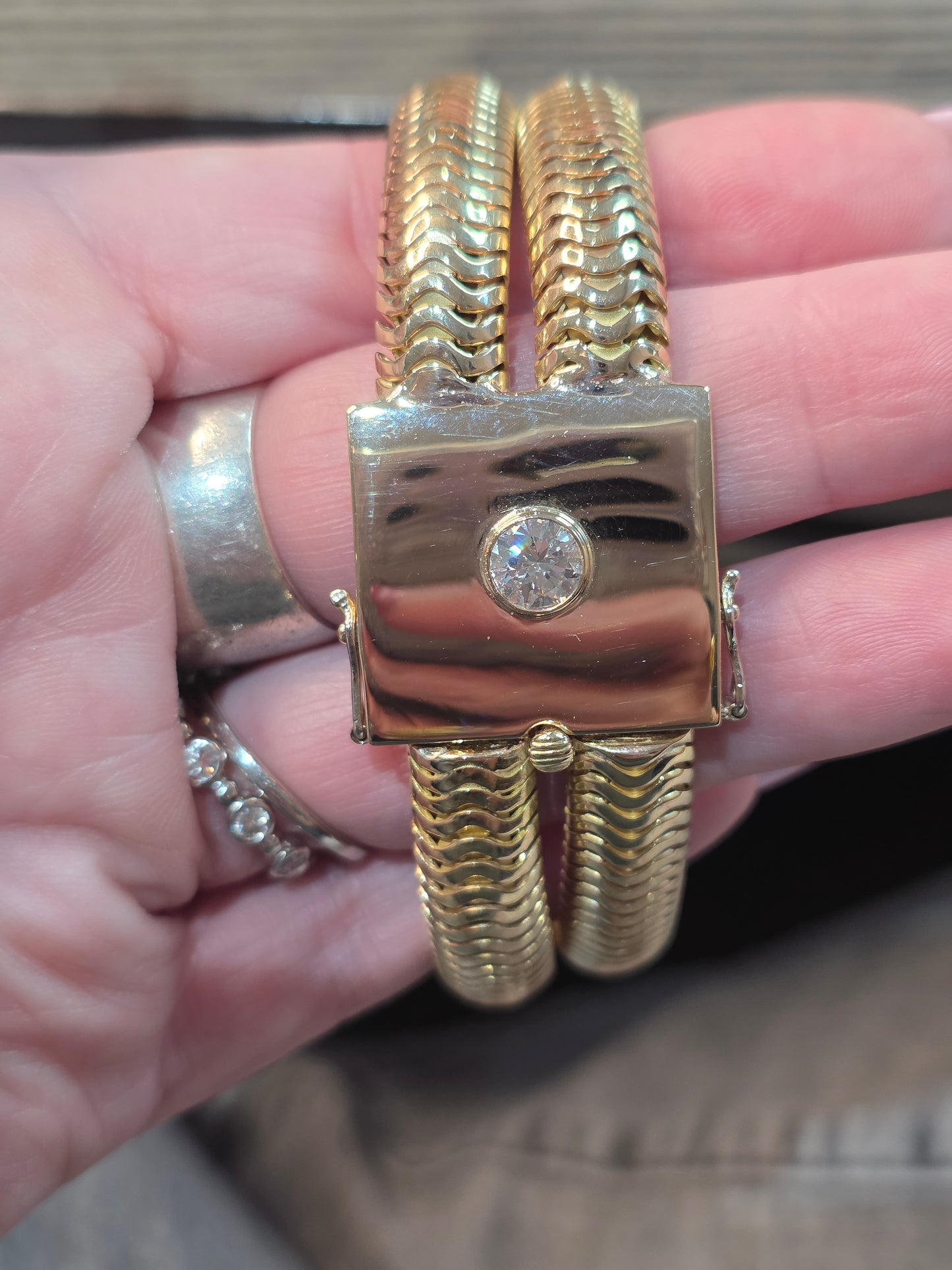 1 Carat Bezel Set Diamond Solitaire Double Snake Chain Bracelet