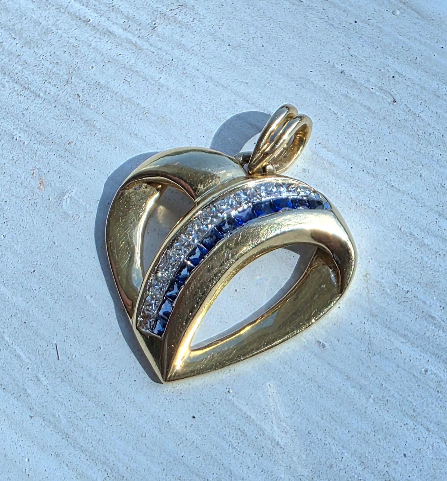 Sapphire & Diamond Channel Set Open Heart Pendant