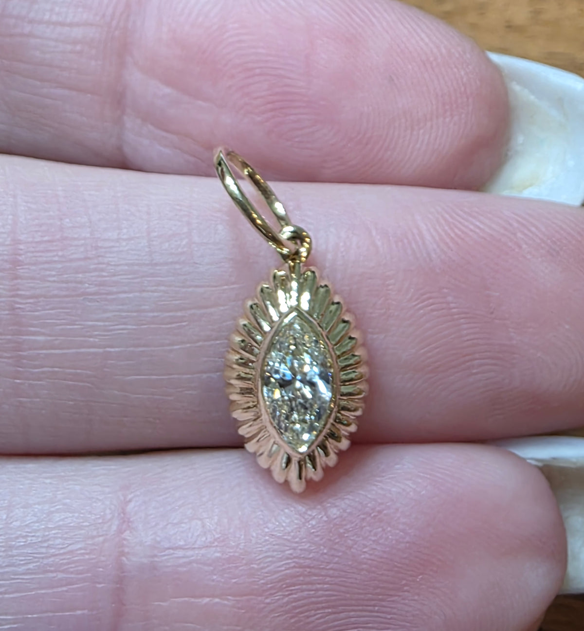 Fluted 14k Gold .50 Carat Marquise Diamond Pendant