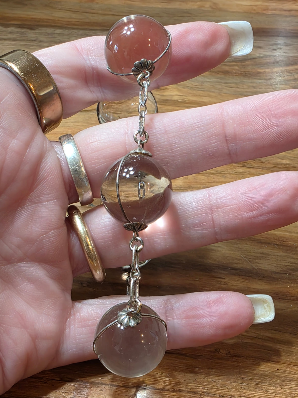 Art Deco Sterling & G.F. Rock Crystal Orb "Pools Of Light" Bracelet, 8"