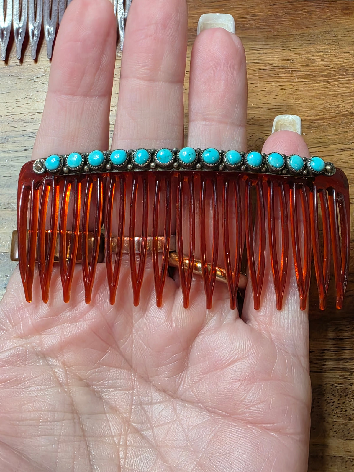 Old Pawn Zuni Indian Sterling Silver Snake Eye Turquoise Hair Combs