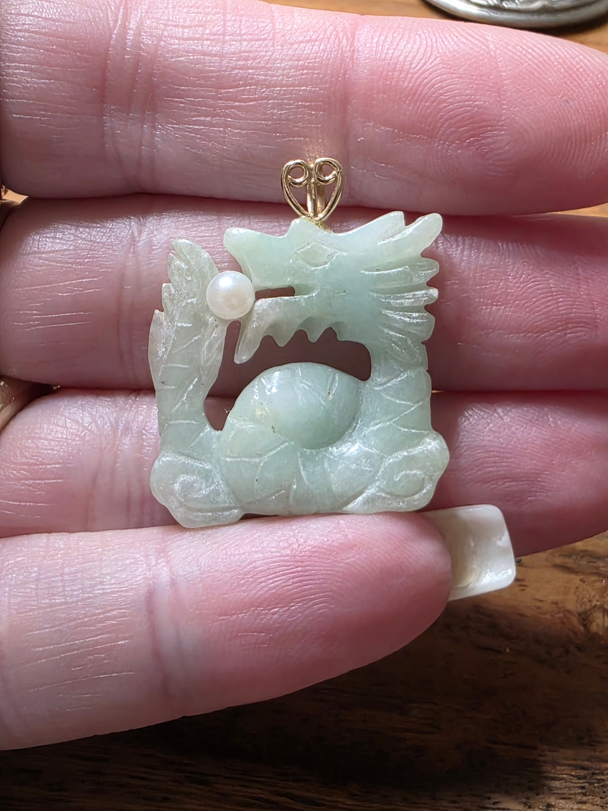 Jade & Pearl Dragon Pendant