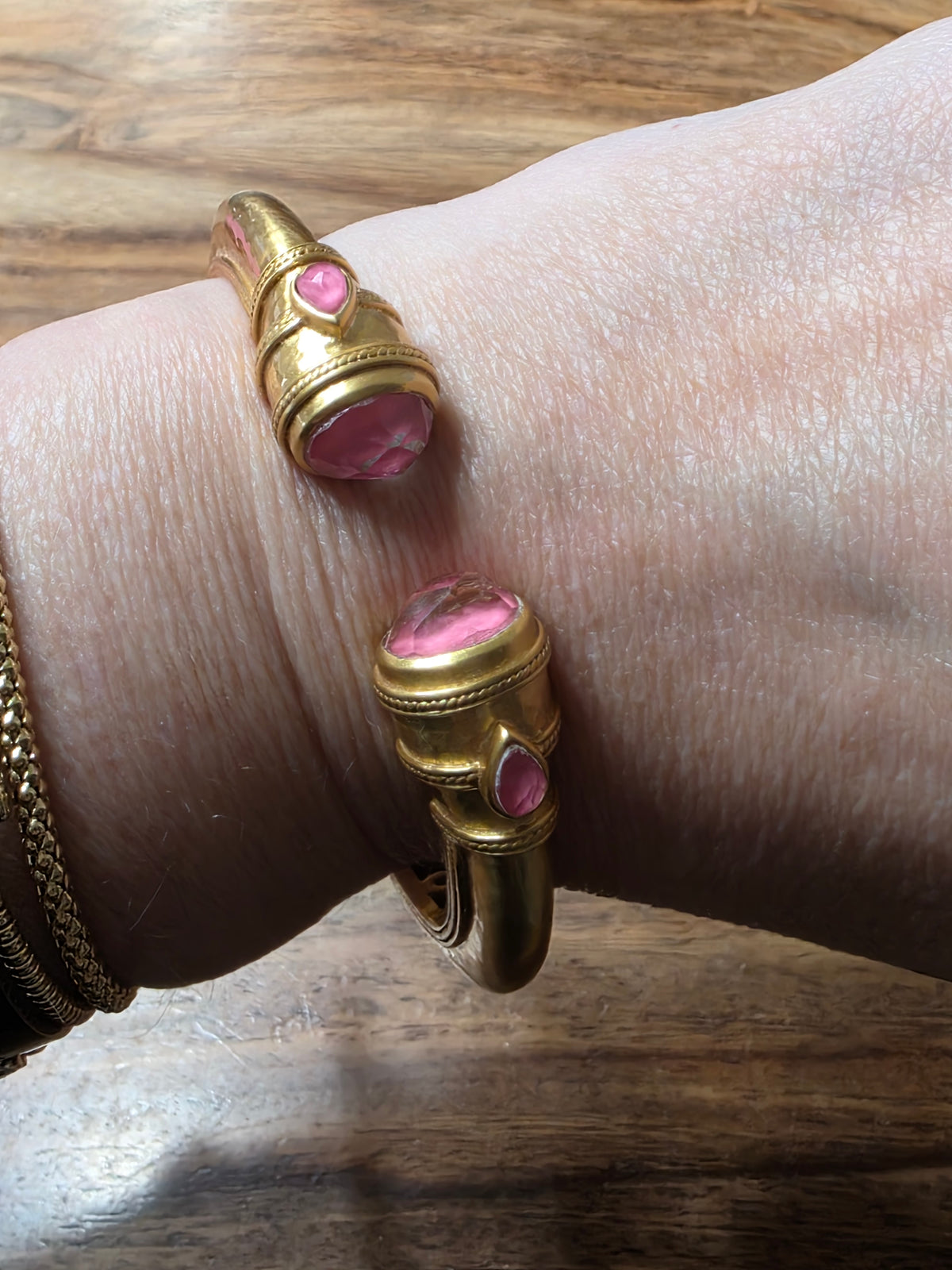 Julie Vos Gold Cannes Demi Cuff Bracelet - Iridescent Peony Pink, Hinged Clamper