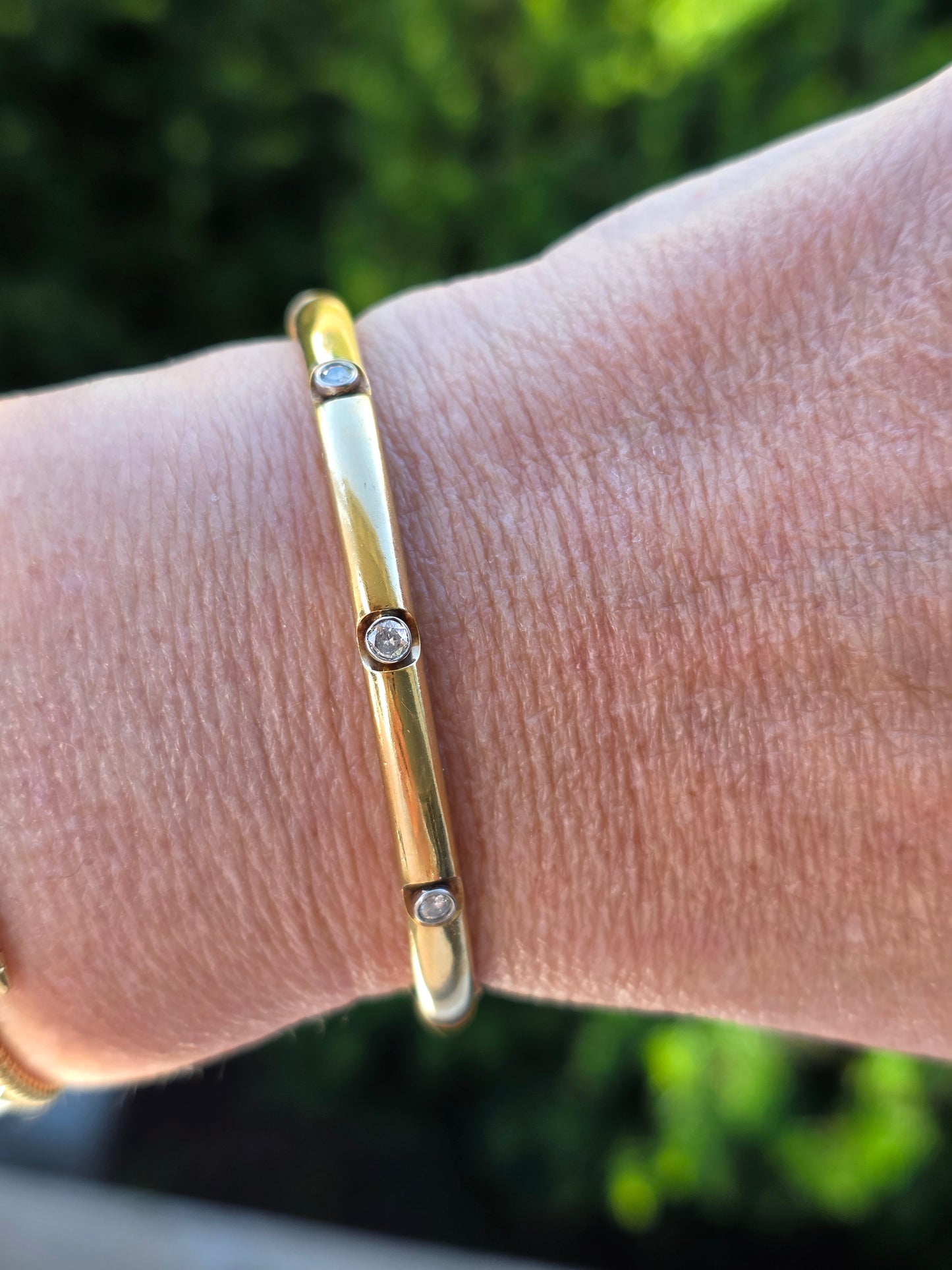 Vintage 14k Gold and Bezel Set Diamond Bangle Bracelet