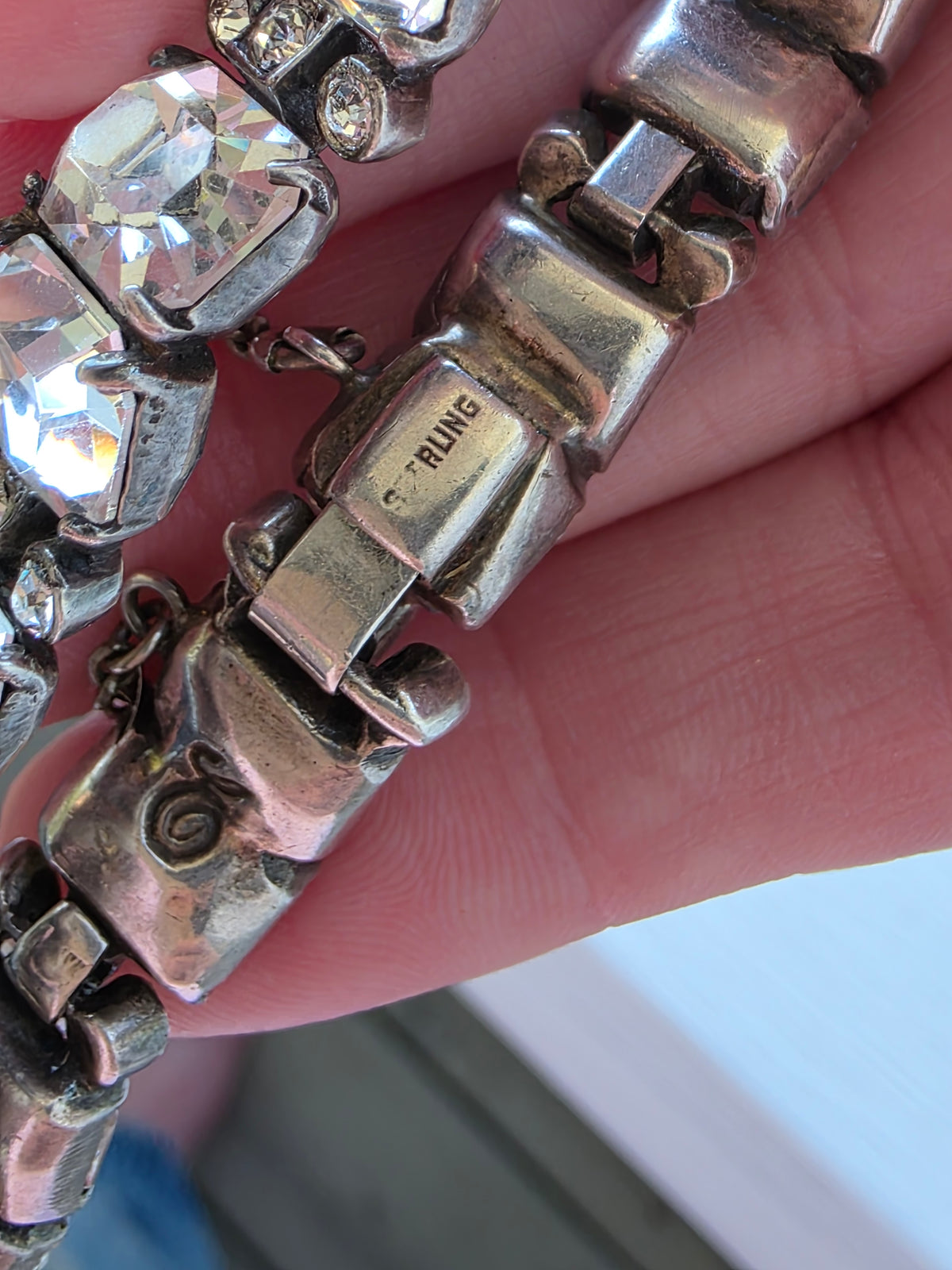 Vtg 1940s Eisenberg Original Sterling Silver Emerald Cut Rhinestone Bracelet