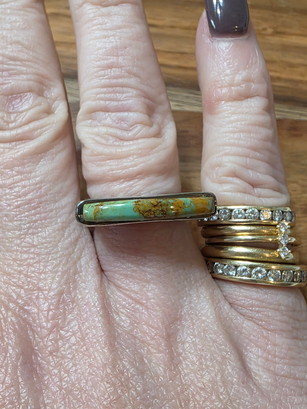 Dian Malouf Sterling Silver Green Turquoise Stone Bar Stacker Ring