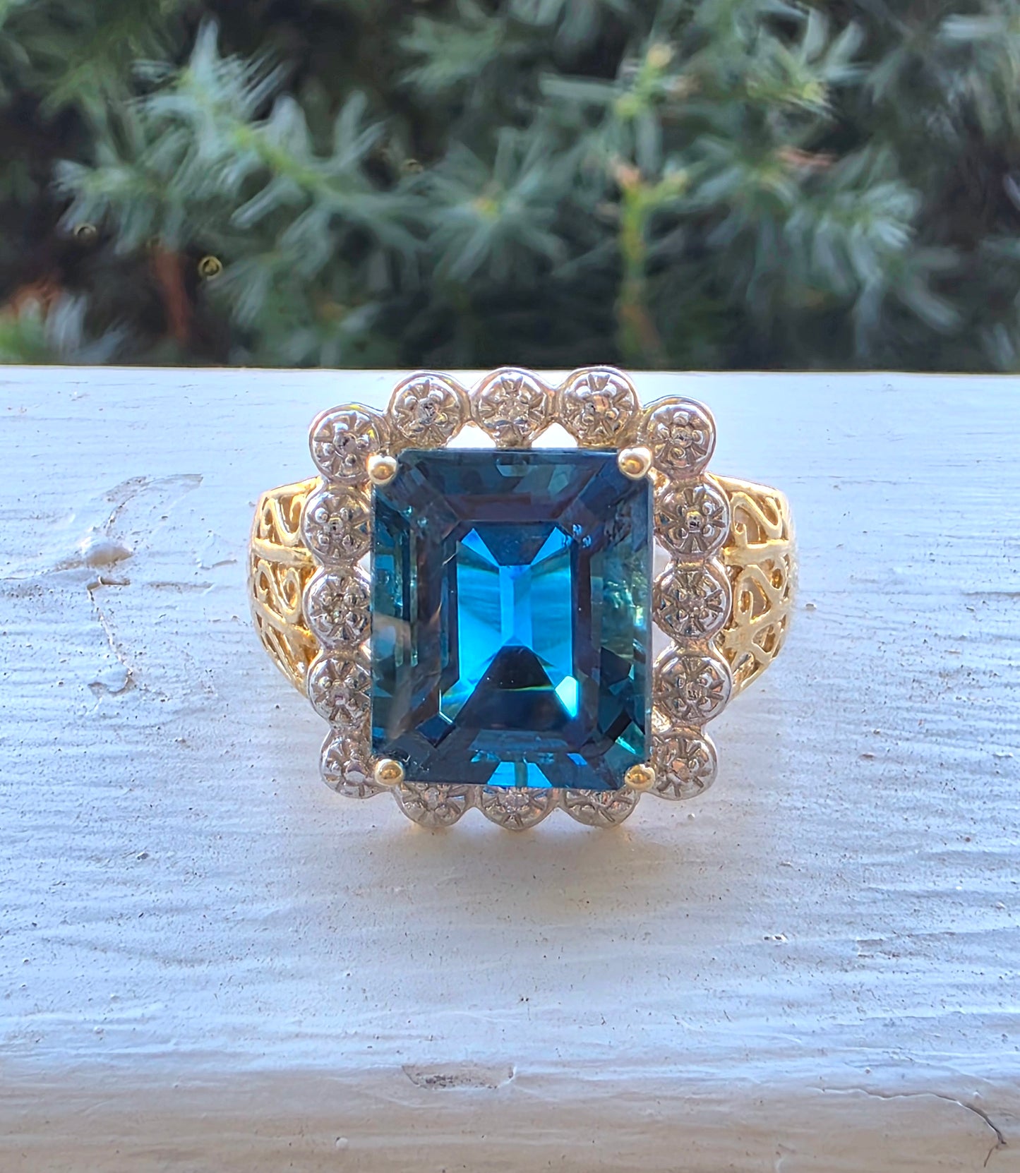 10k Yellow and White Gold London Blue Topaz Ring