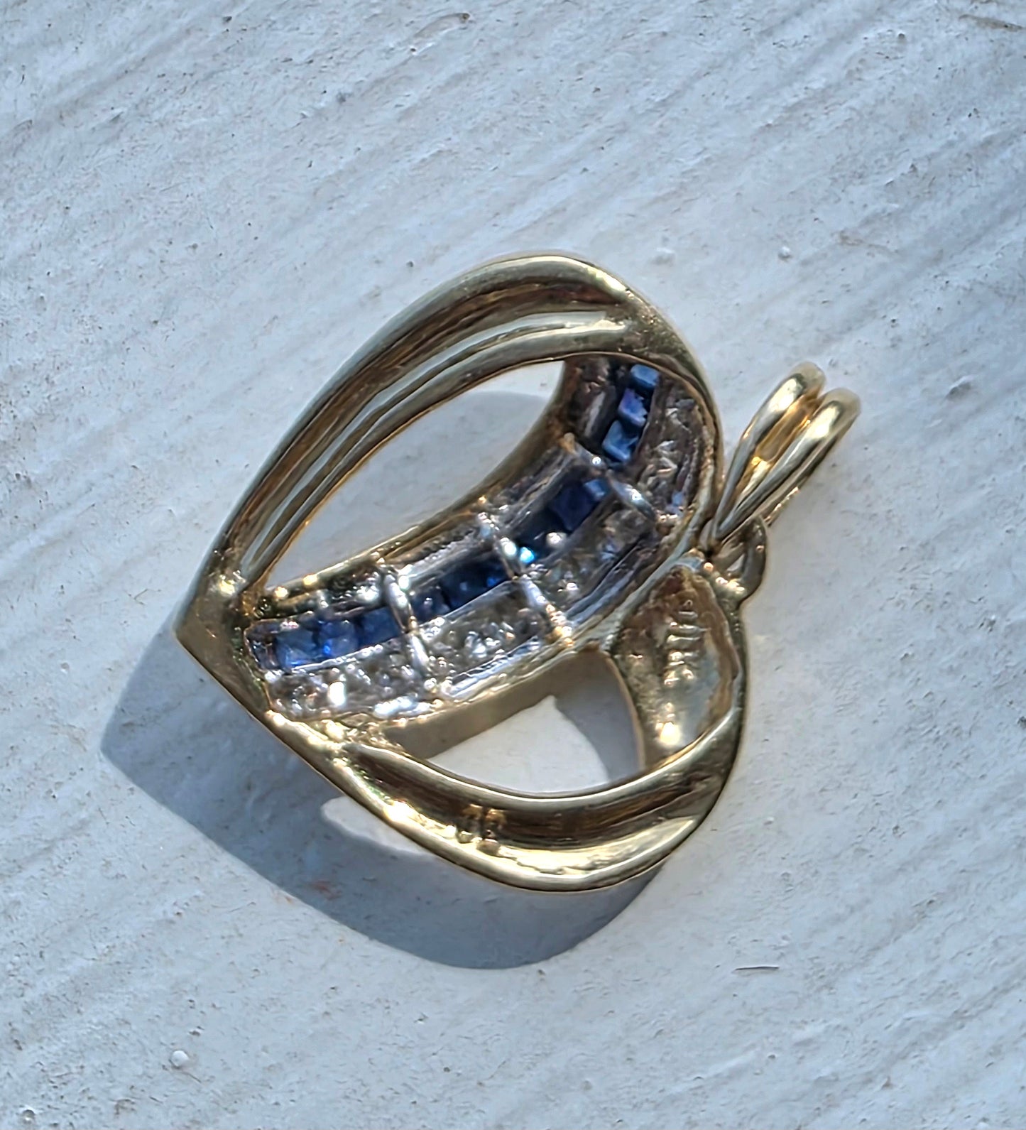 Sapphire & Diamond Channel Set Open Heart Pendant