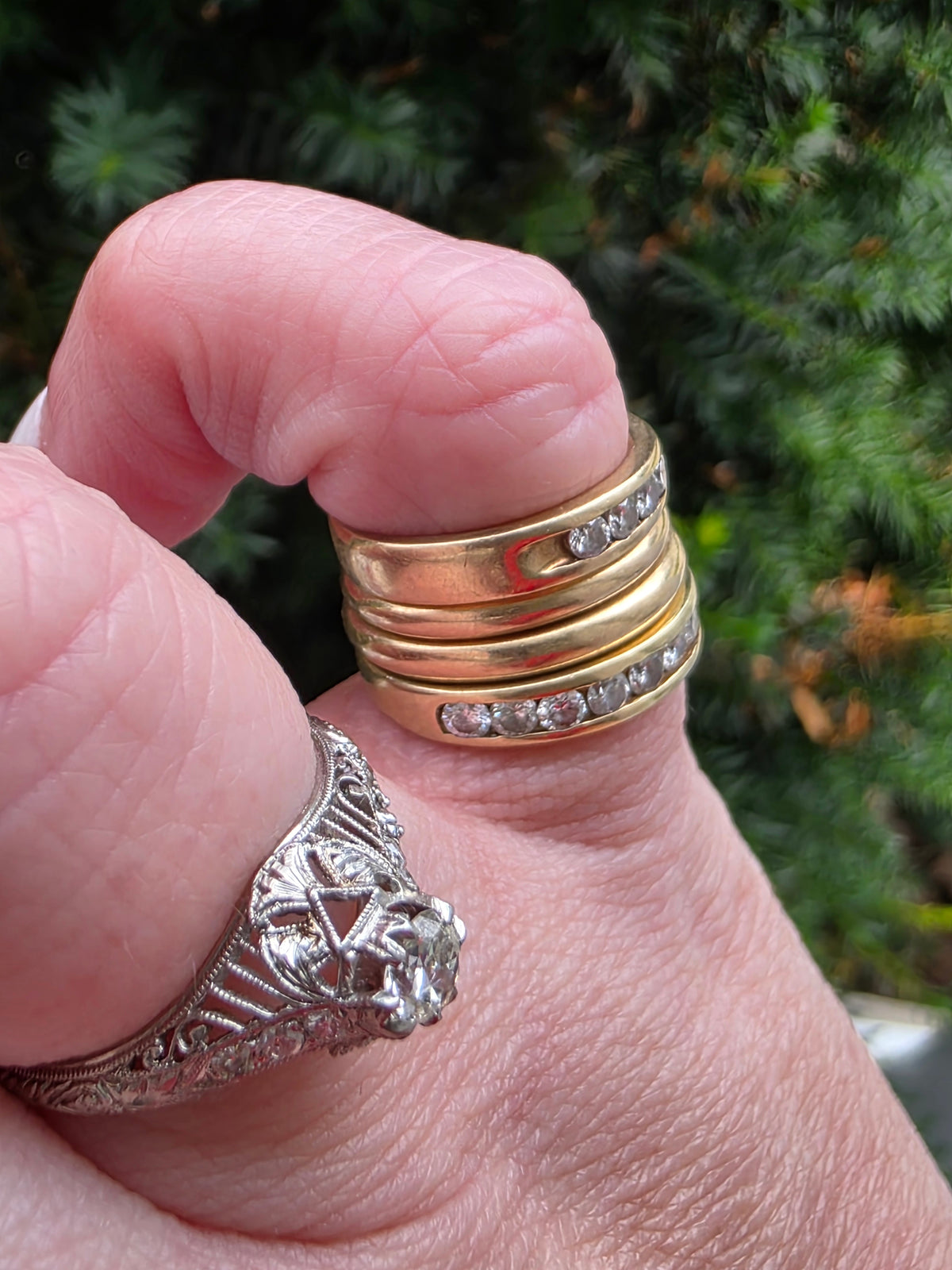 Art Deco Platinum OEC Diamond Filigree Ring