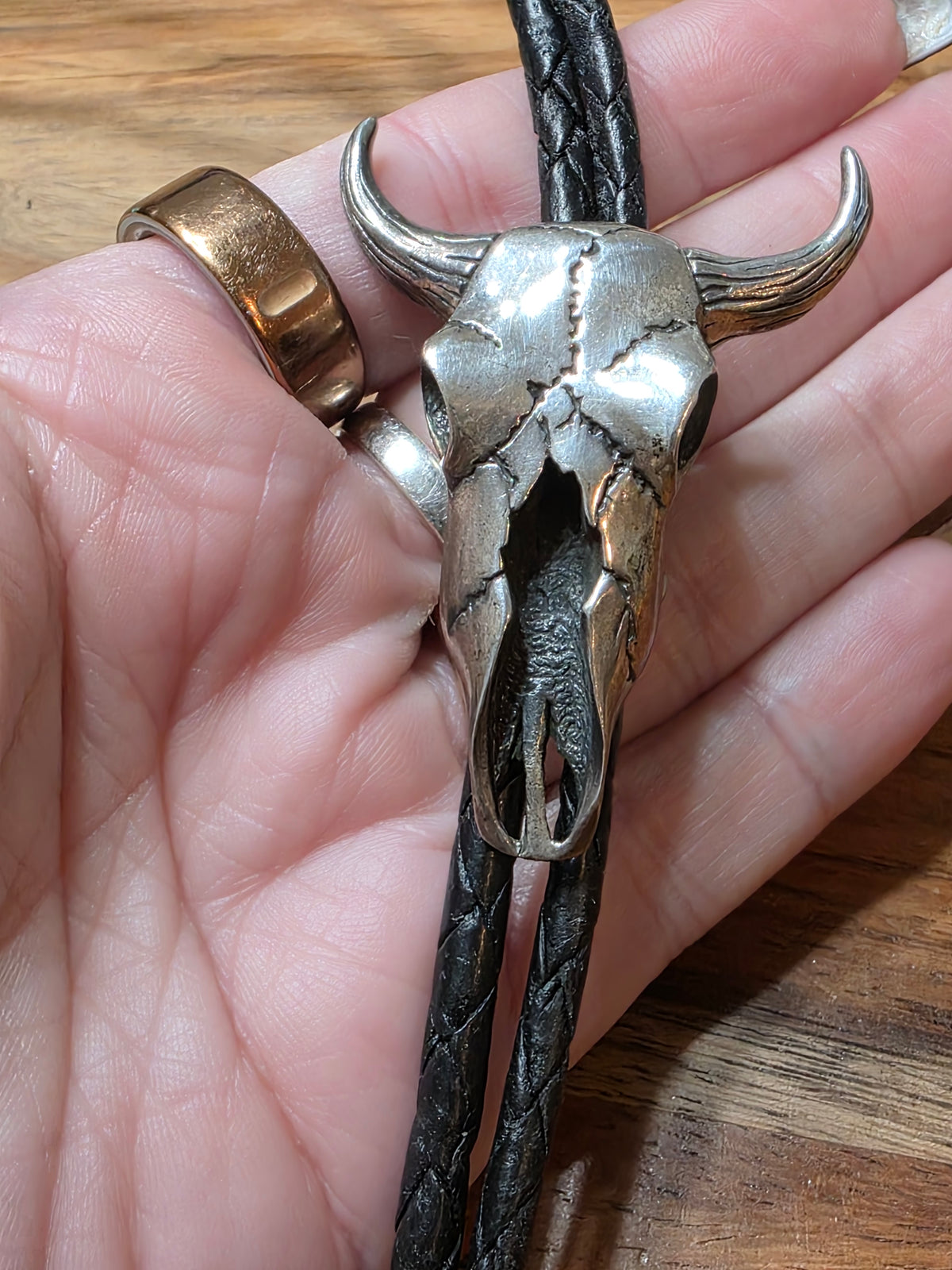 Vintage Southwestern Sterling 925 Highly Detailed Steer Skull Bolo Tie Necklace