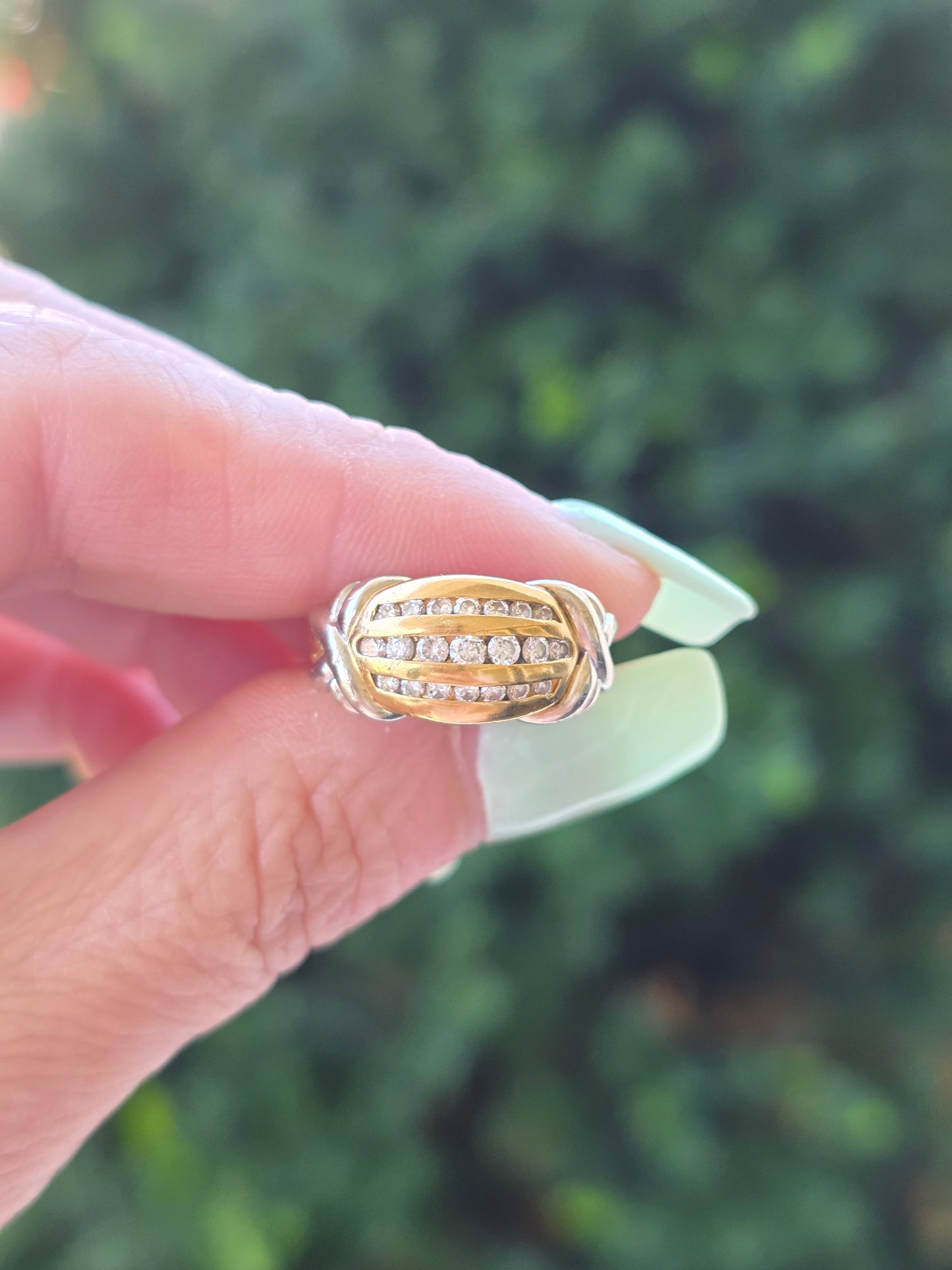14k Yellow and White Gold Channel Set Diamond Dome Band