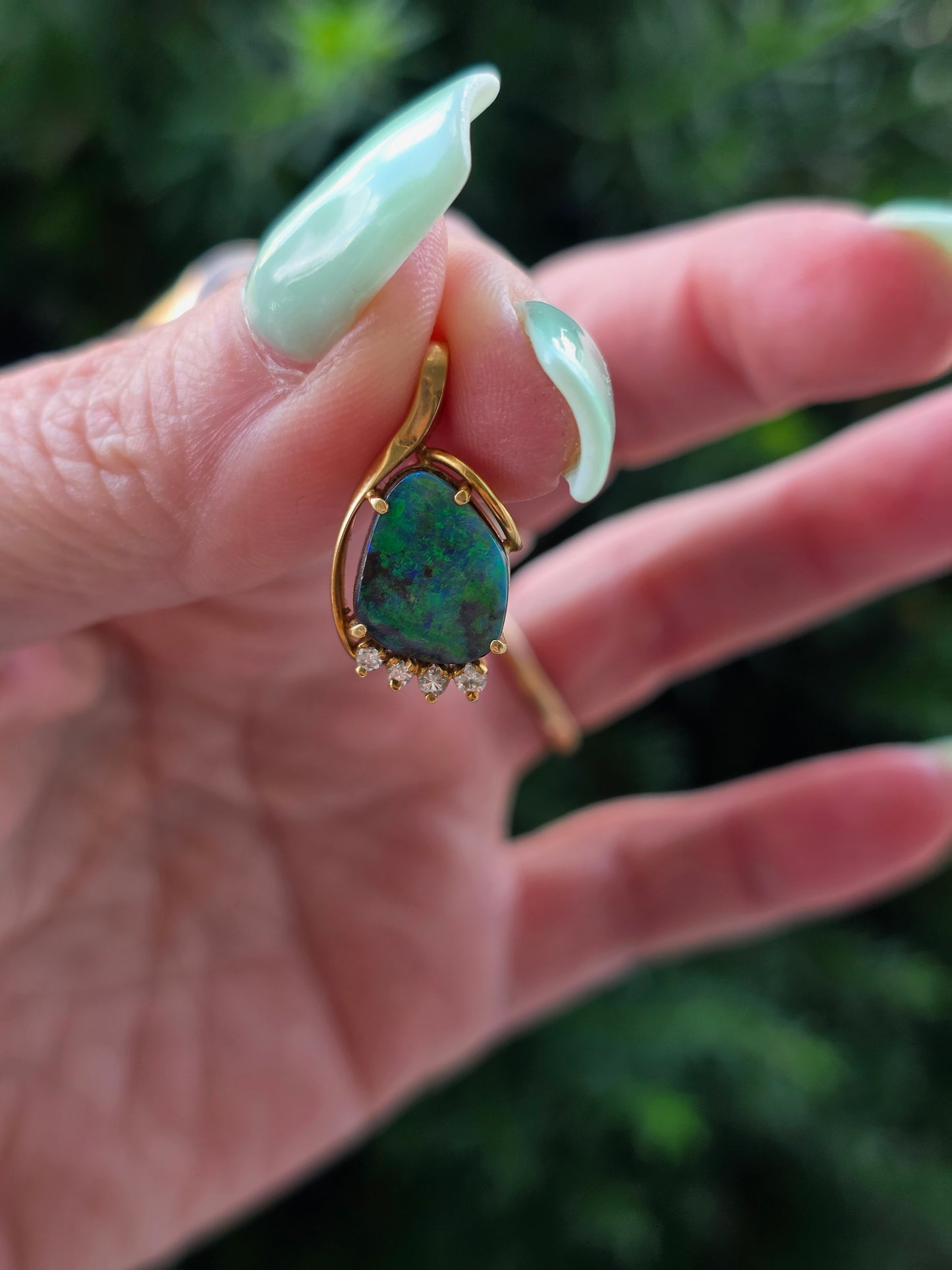Fiery 18k Gold Black Opal & Diamond Pendant