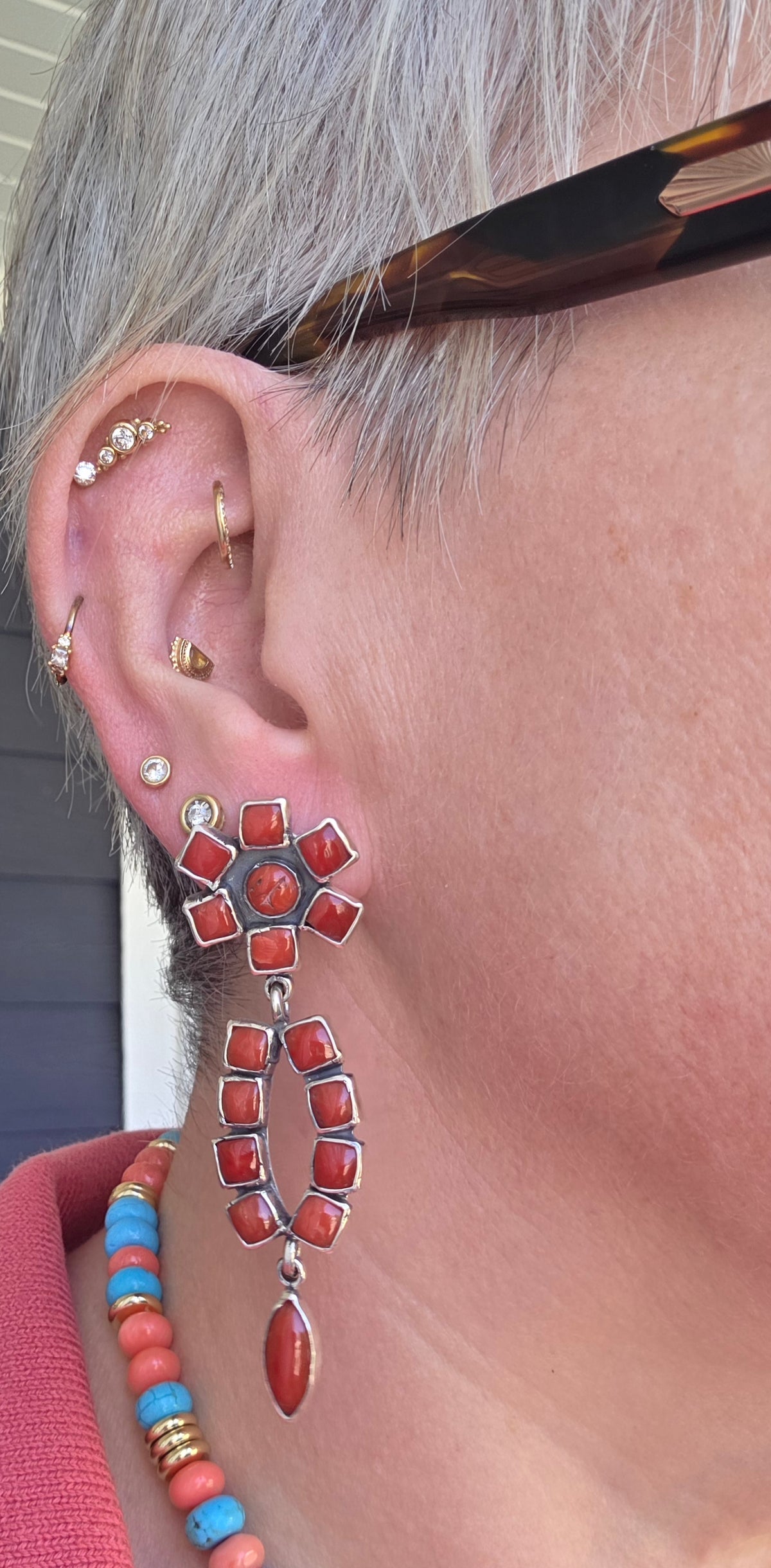 Federico Jimenez Oaxaca Sterling Silver Mediterranean Coral Earrings