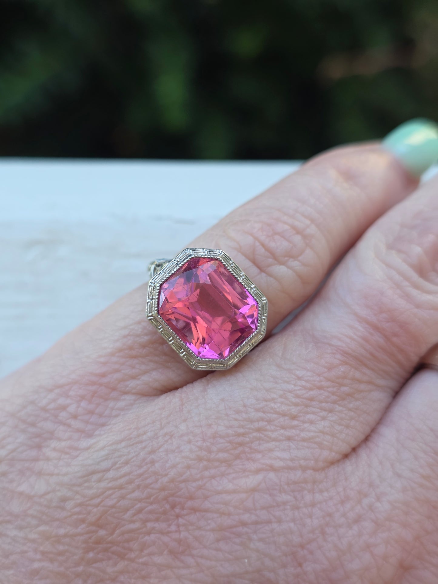Art Deco Platinum Pink Tourmaline Ring