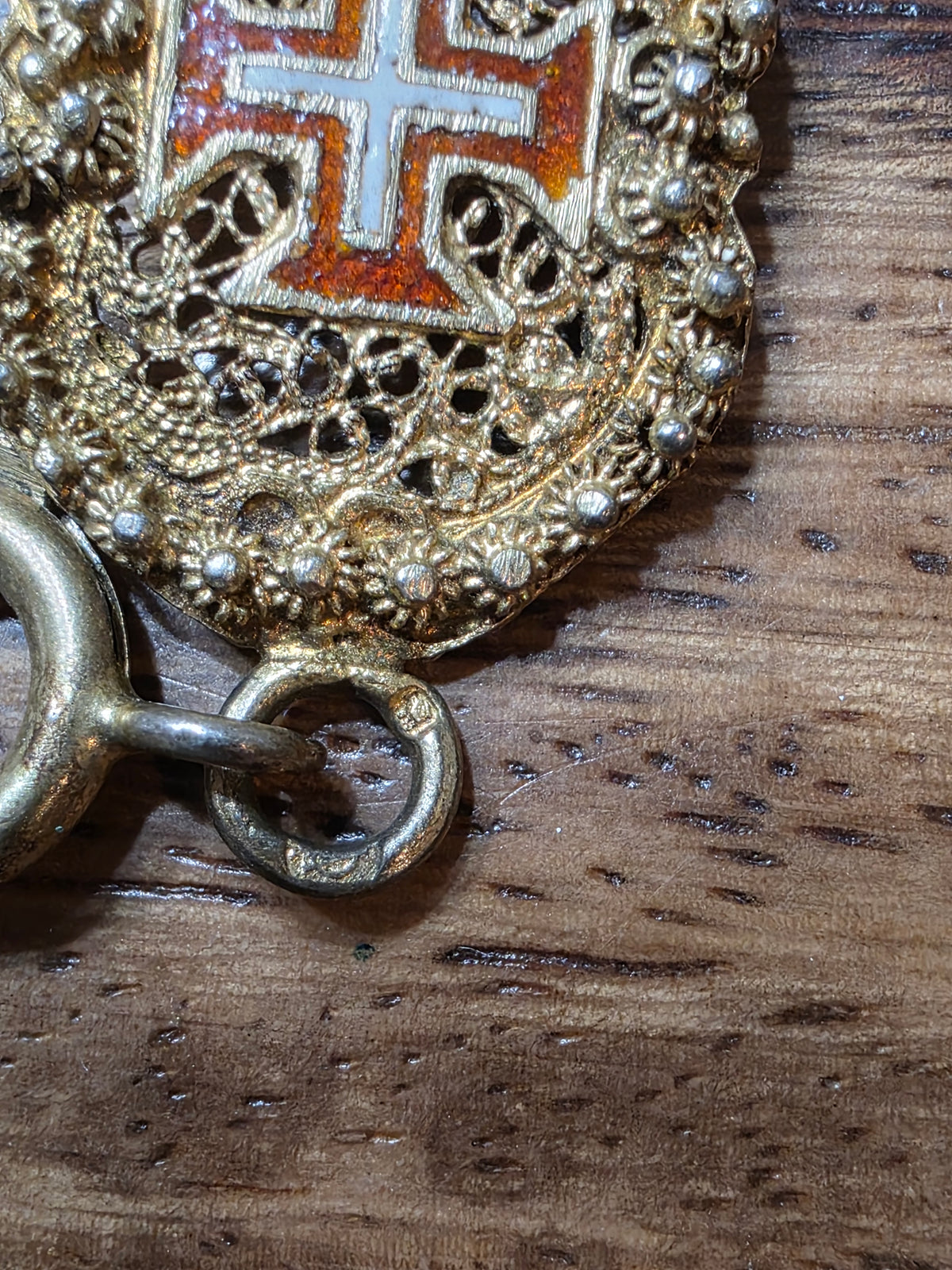 Antique Portuguese .833 Silver Vermeil Filigree Bracelet Order of Christ Enamel