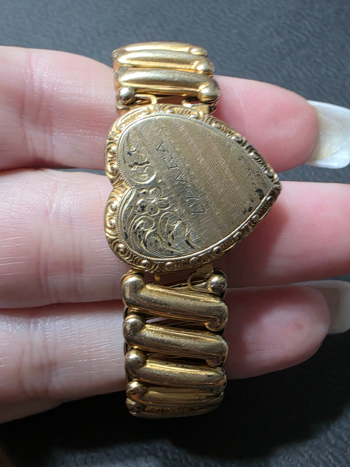 Vintage 1940s Sweetheart Expansion Bracelet With Heart Locket, Monogram "Clara"
