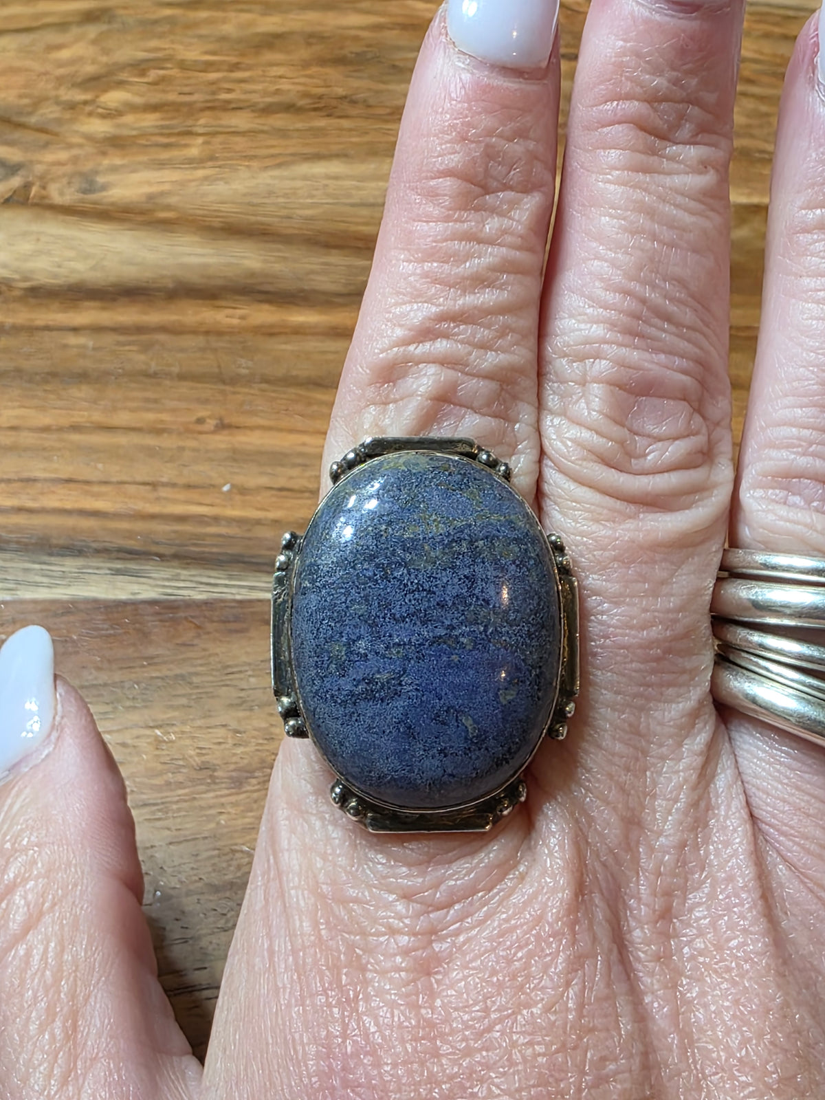 Vintage 925 Sterling Silver Oval Cabochon Blue Sodalite Statement Ring, MCM