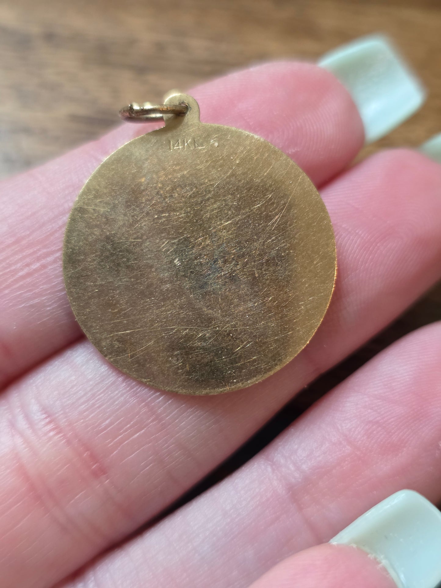 Vintage 14k Engined Turned Disc Charm with Diamond