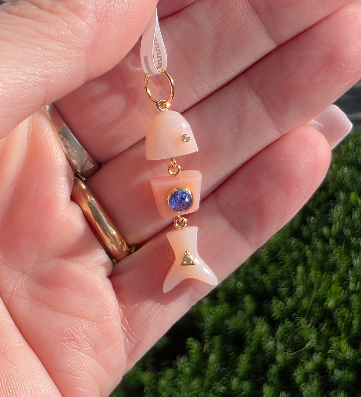 Pink Opal, Sapphire and Diamond Articulated Fish Pendant
