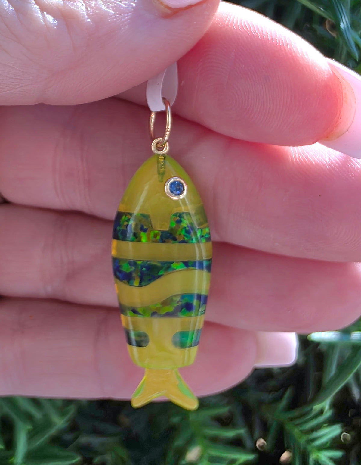 Opal & Green Quartz Fish Pendant