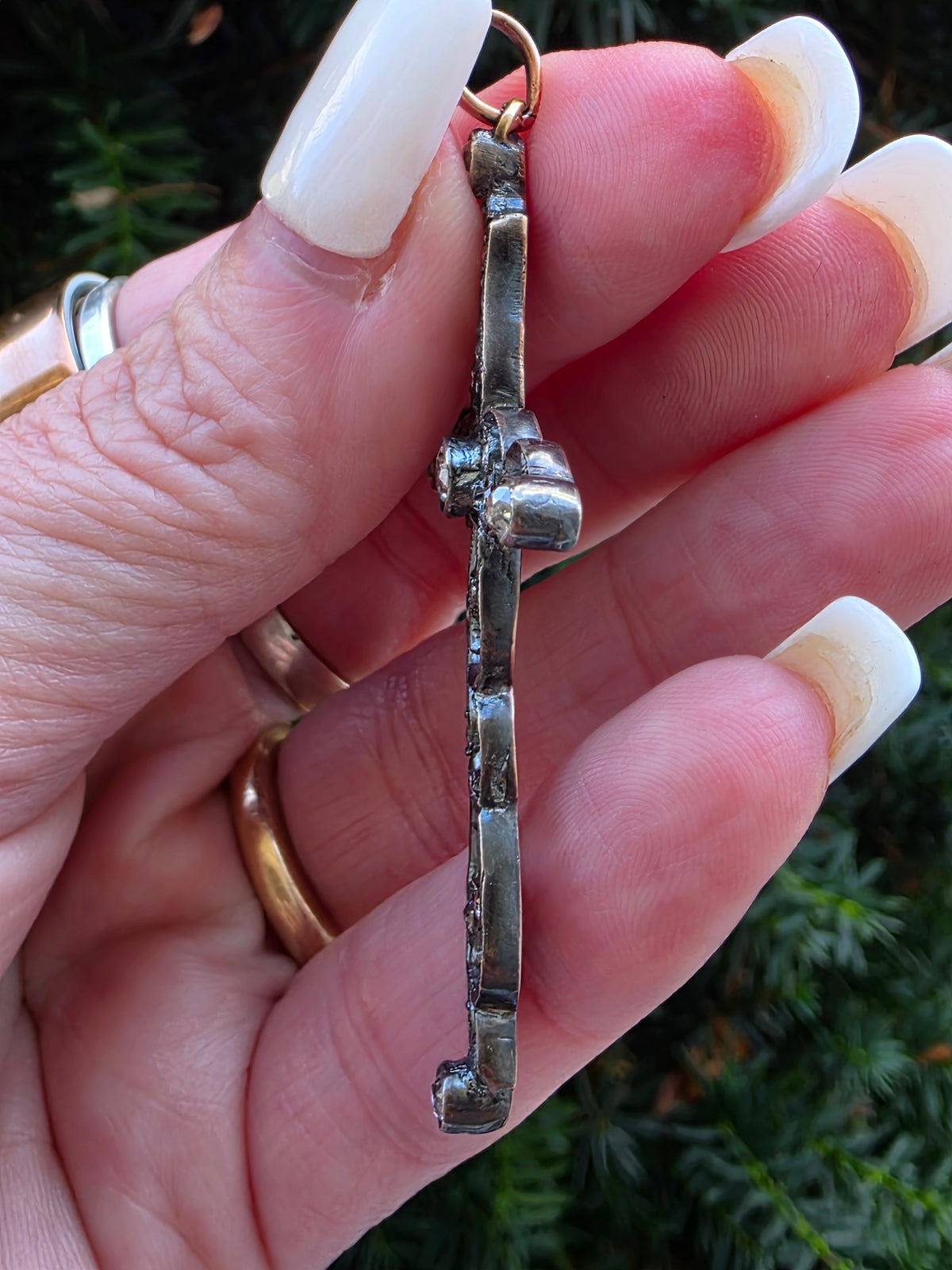Antique Silver & Gold Rose Cut Diamond Cross Pendant