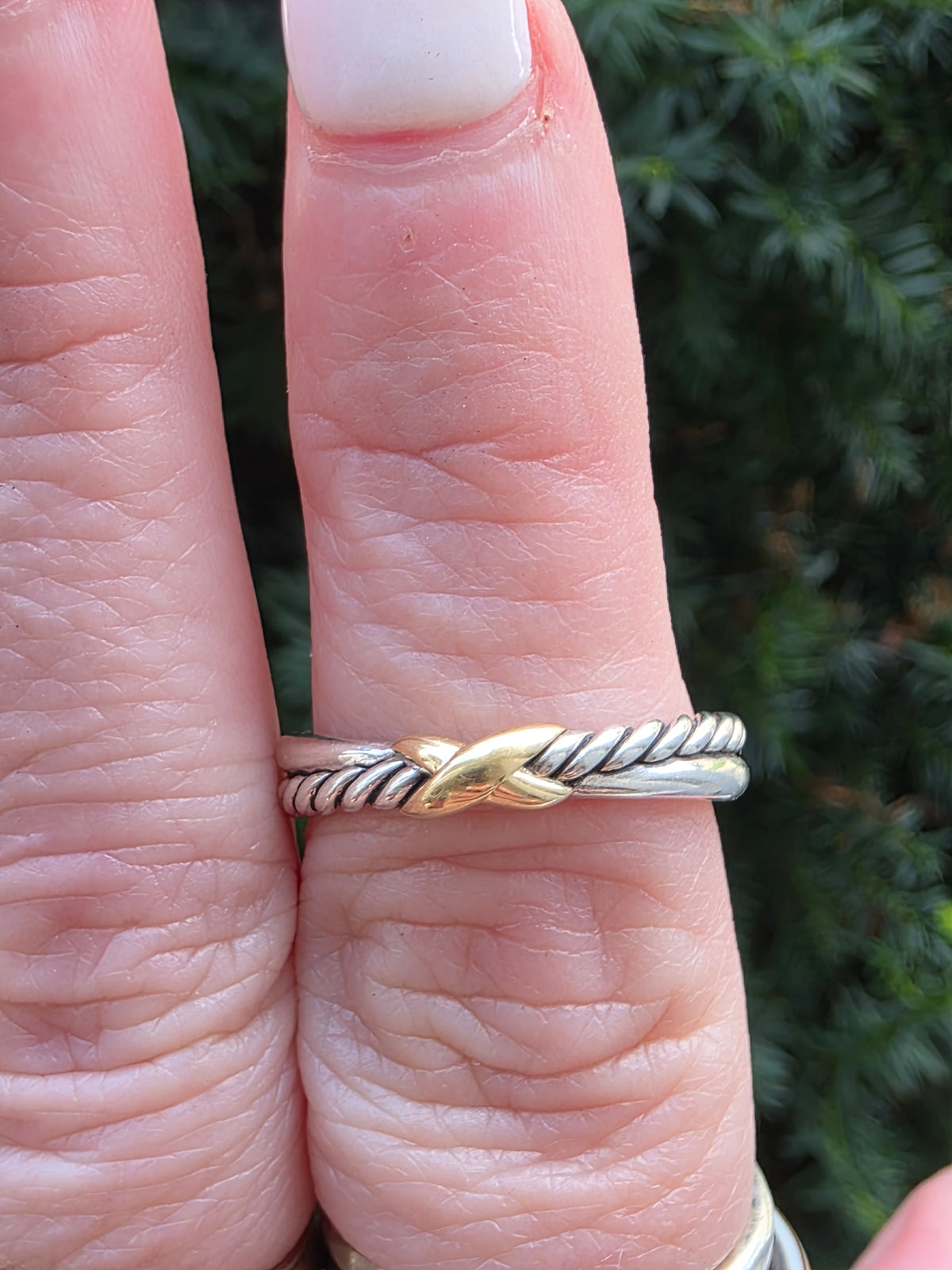 David Yurman Petite X Ring, Size 7, 925 18k