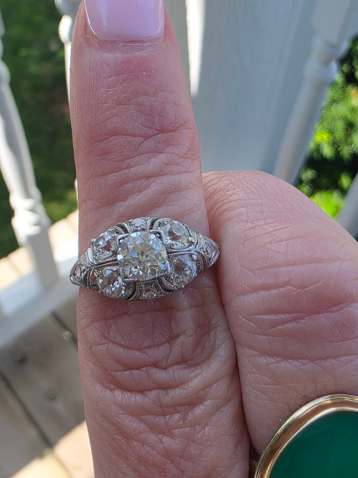 Art Deco Platinum Old Euro Cut Diamond Ring