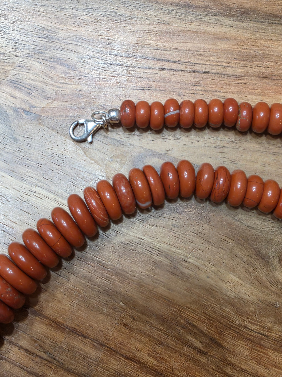 FAS Signed Southwestern Red Jasper Graduated Disc Bead Necklace 925 Silver