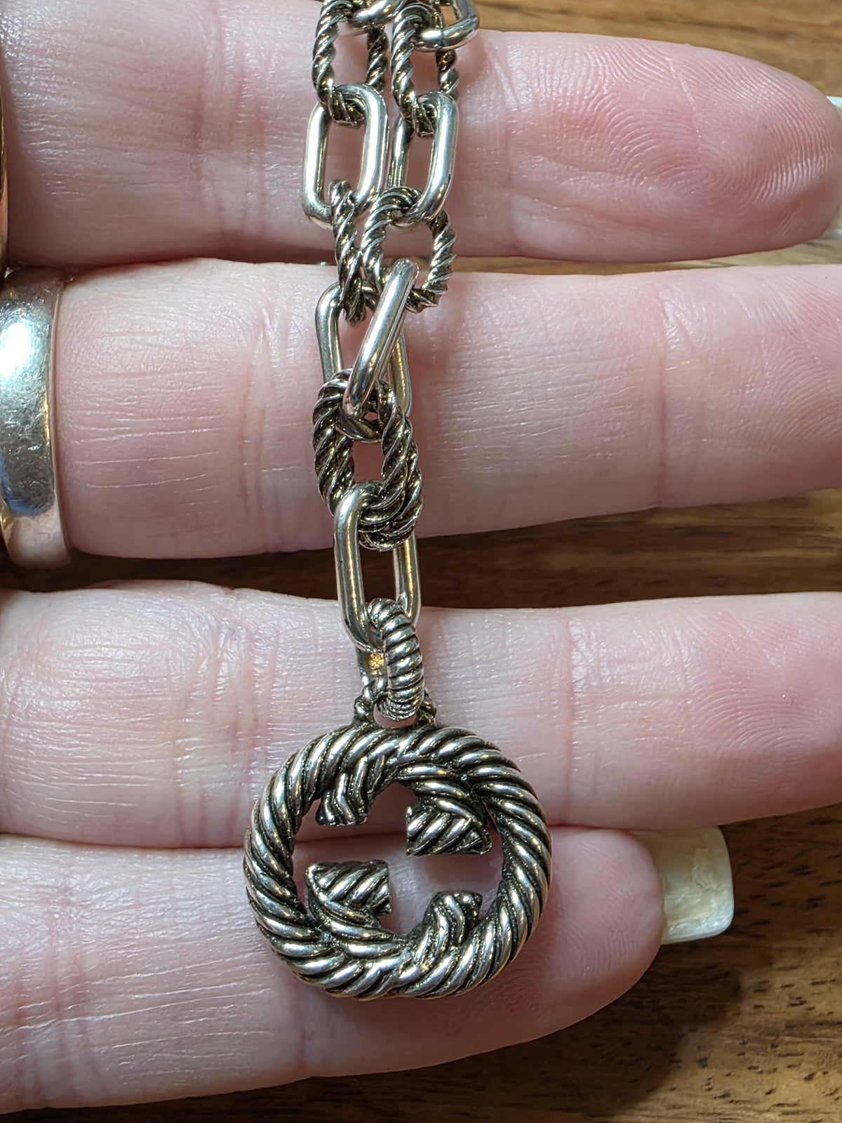 Gucci Interlocking G Sterling Silver Charm Bracelet, 7"