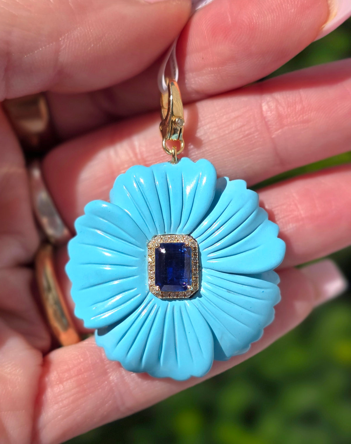 Turquoise & Kyanite Flower Pendant