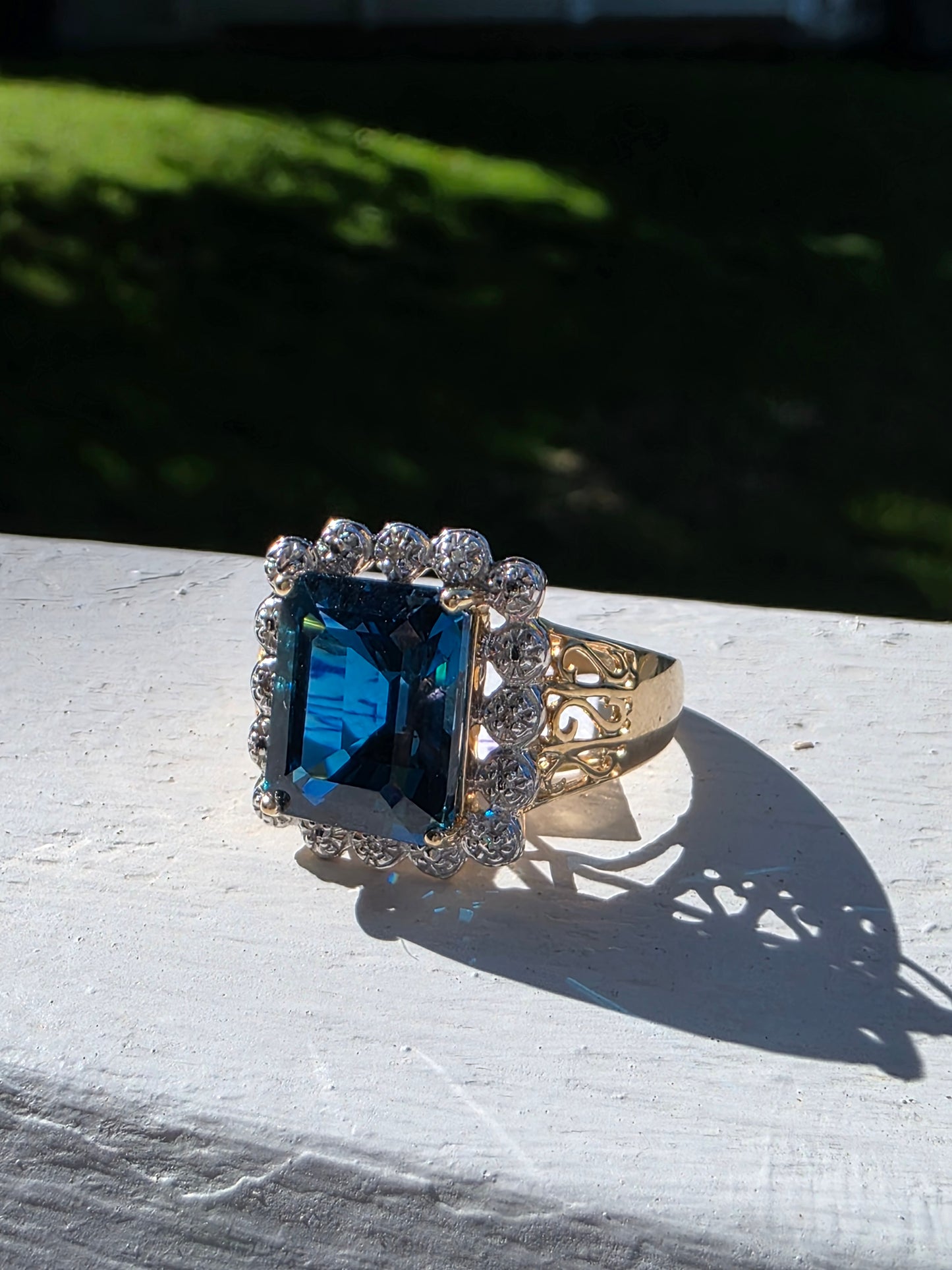 10k Yellow and White Gold London Blue Topaz Ring