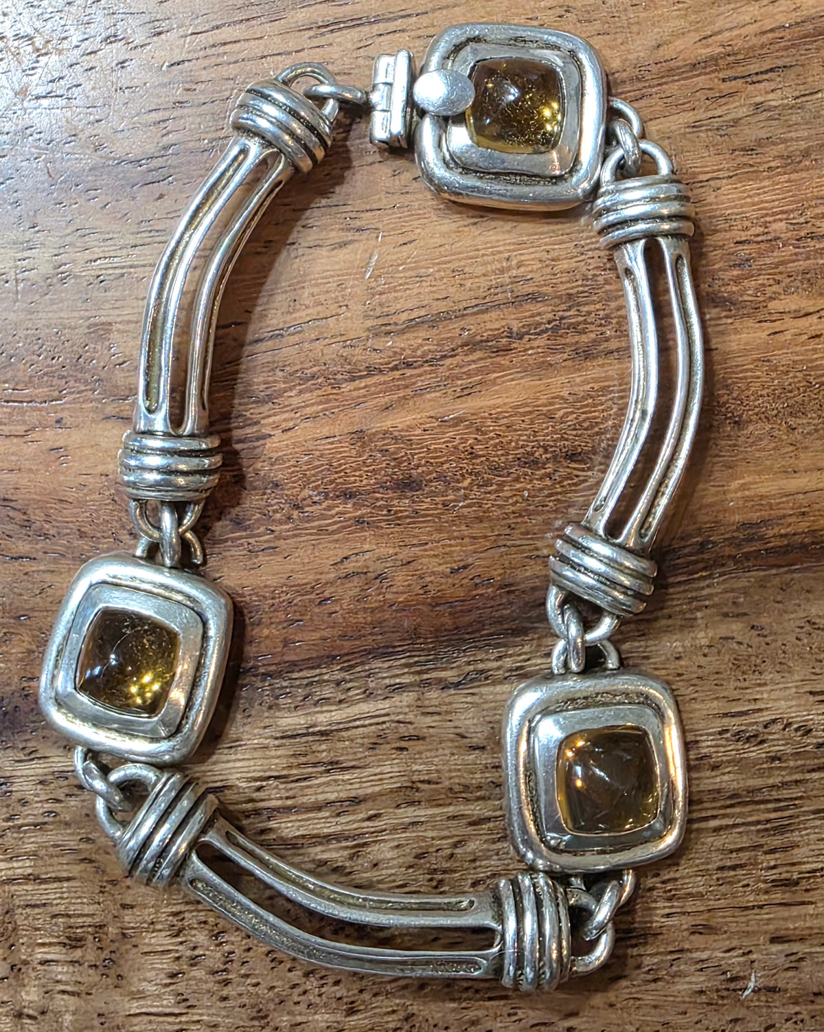 Slane & Slane 925 Sterling Silver Sugar Loaf Citrine Column Link Bracelet