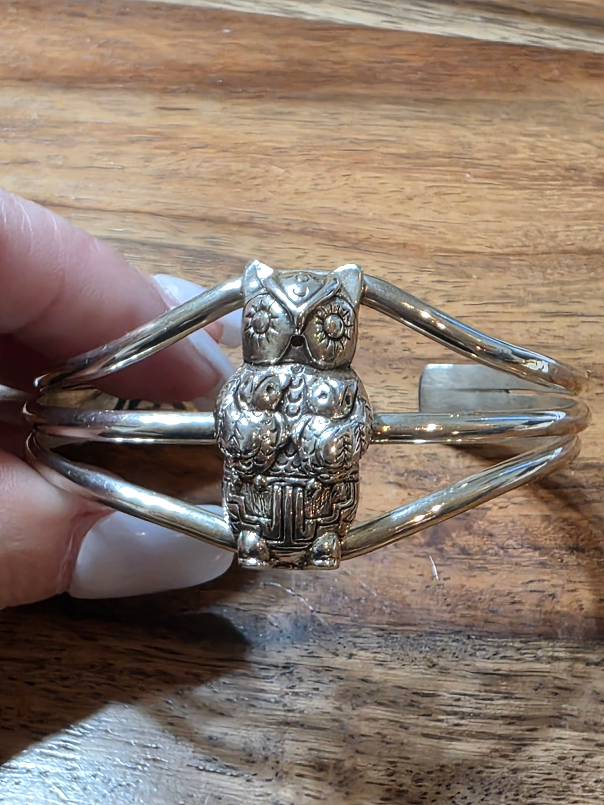 Vintage Carol Felley Sterling 925 Owl Storyteller Cuff Bracelet 1989 New Mexico