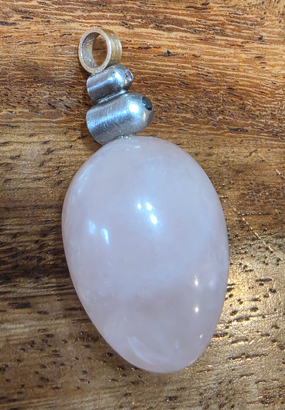 Artisan 18k Gold & Platinum Pink Rose Quartz Egg Pendant, Black & Pink Diamonds