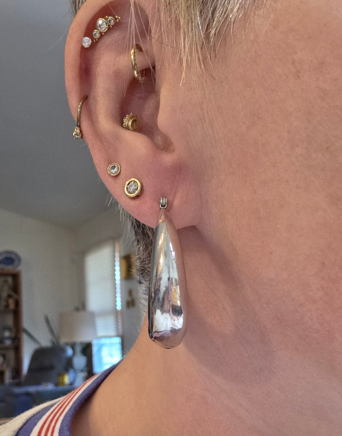 Vintage Sterling Silver Puffy Hoop Earrings, 925