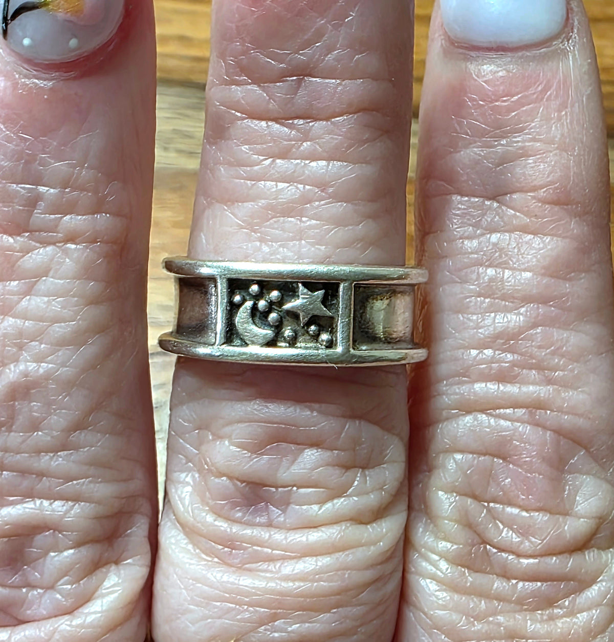Celestial Sterling Silver Band Ring, Moon & Stars