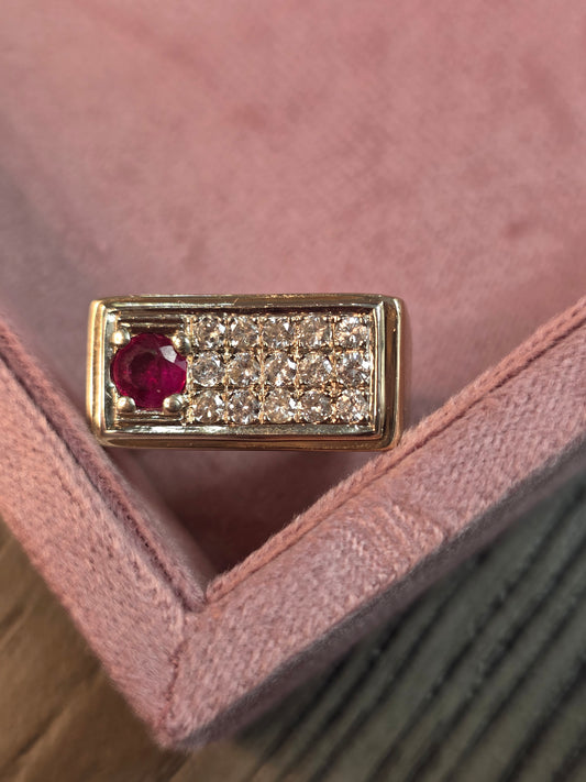 14k Ruby & Diamond Signet Ring