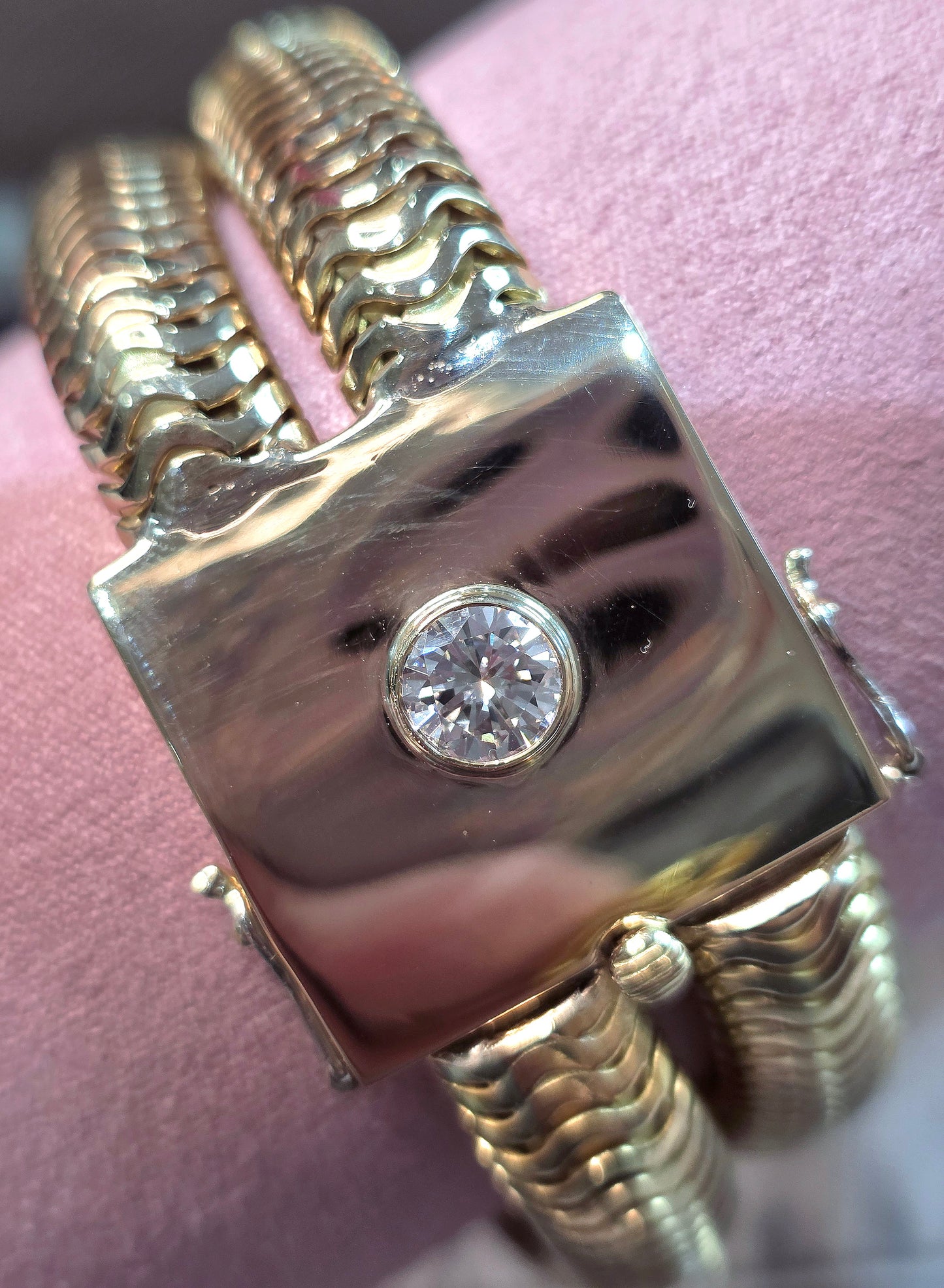 1 Carat Bezel Set Diamond Solitaire Double Snake Chain Bracelet