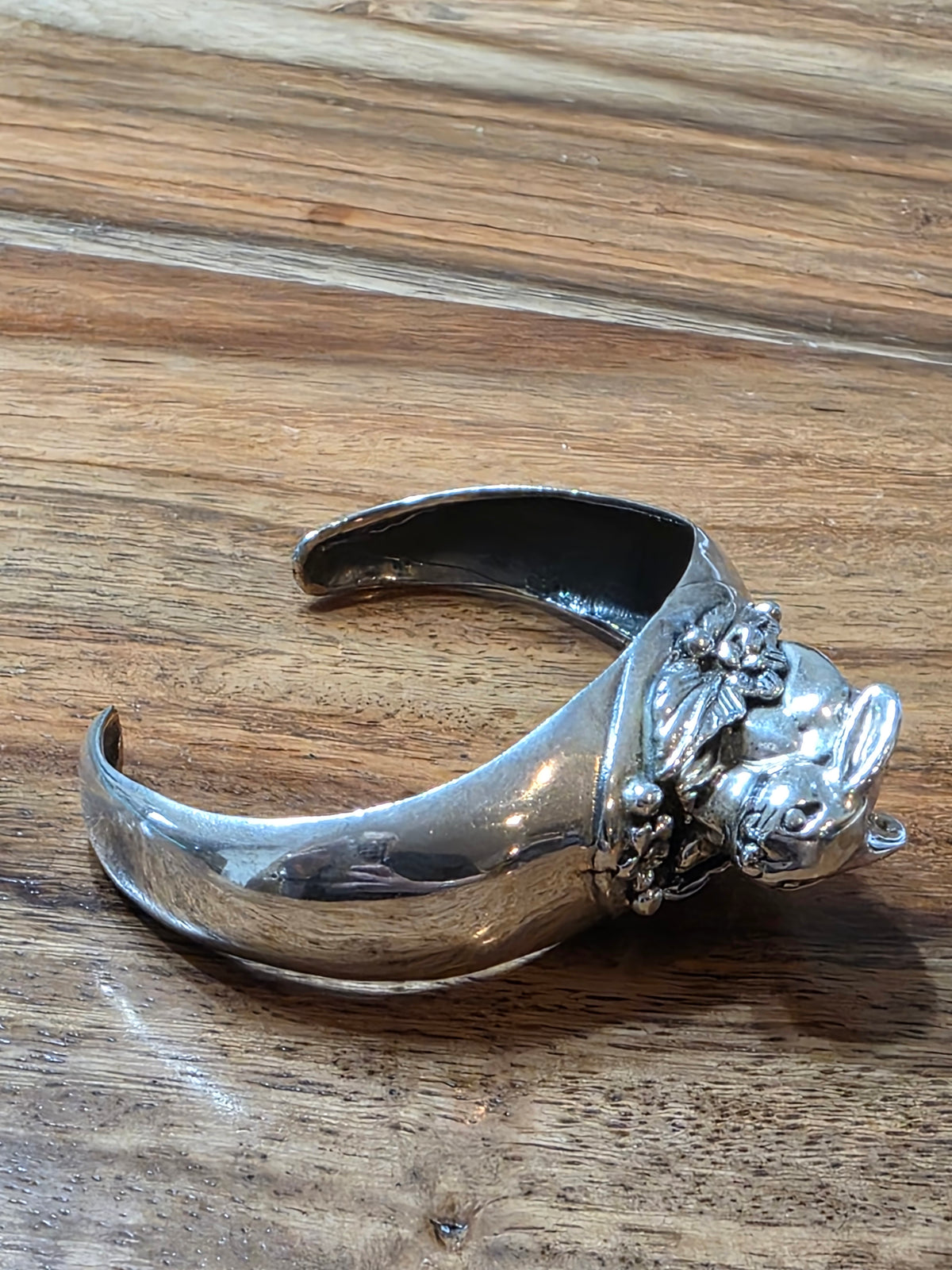 Vintage Mexican Sterling Silver Bunny Rabbit 3D Cuff Bracelet 925 35.9g