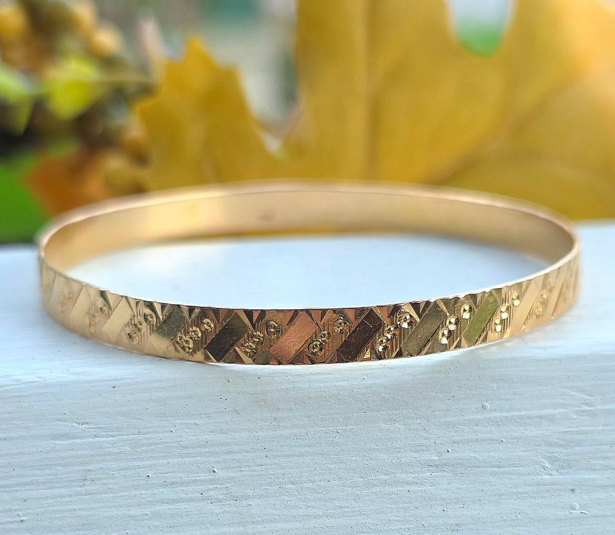 Vintage 14k Gold Patterned Bangle Bracelet - 6mm, 11.4 Grams