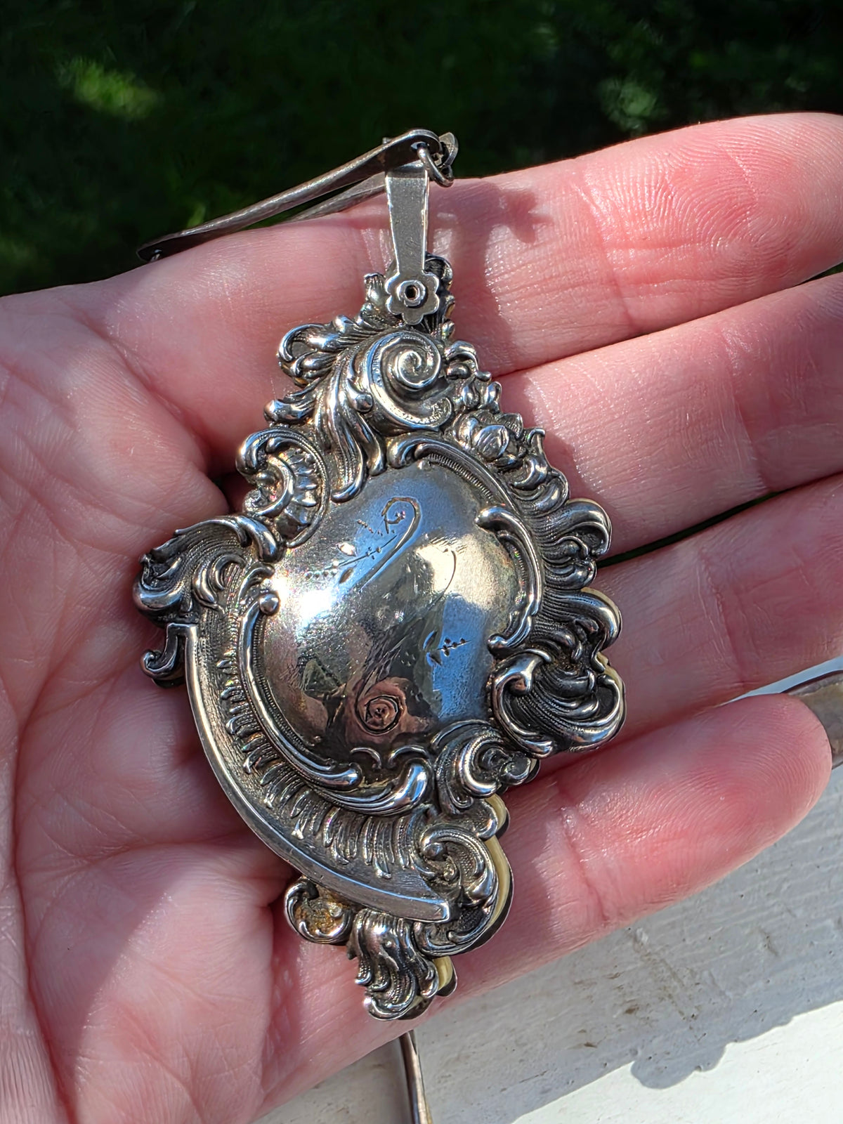 Victorian Sterling Repousse Dance Card Pendant on Articulated Chain, Webster Co.