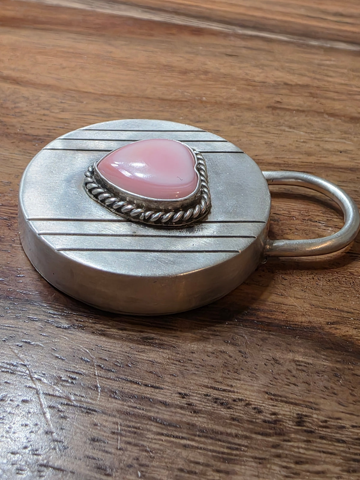 Handcrafted Charles Johnson Sterling Silver Pink Conch Heart Padlock Style Pendant