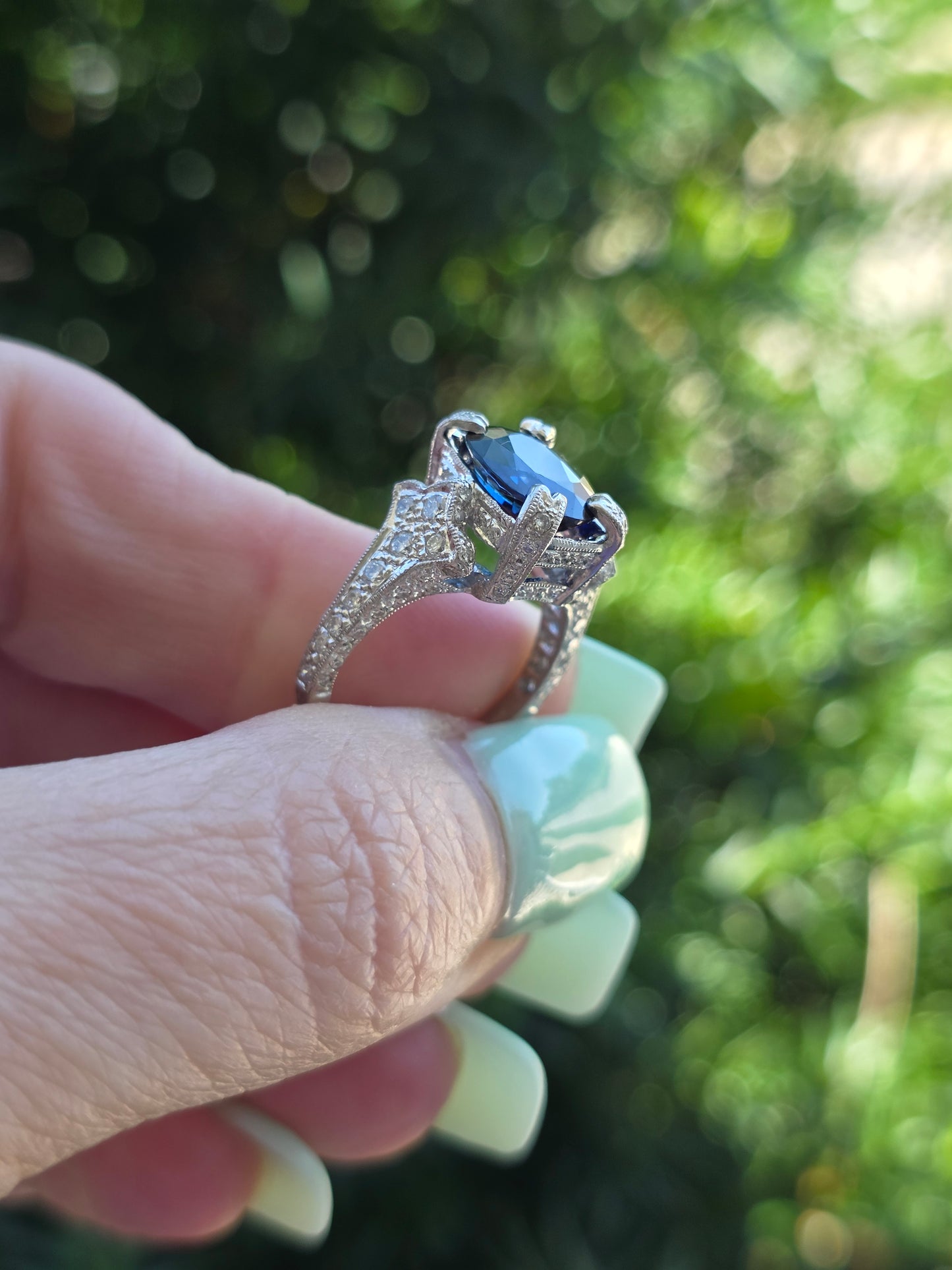 Platinum Diamond and Sapphire Ring