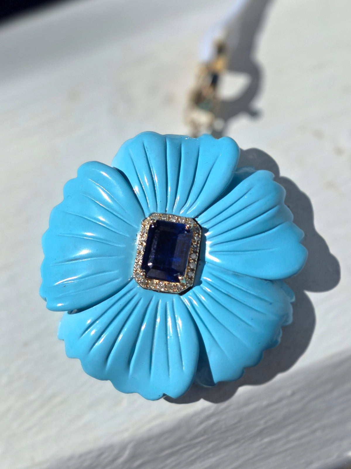 Turquoise & Kyanite Flower Pendant