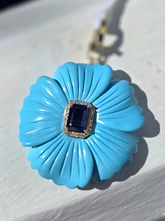 Turquoise & Kyanite Flower Pendant