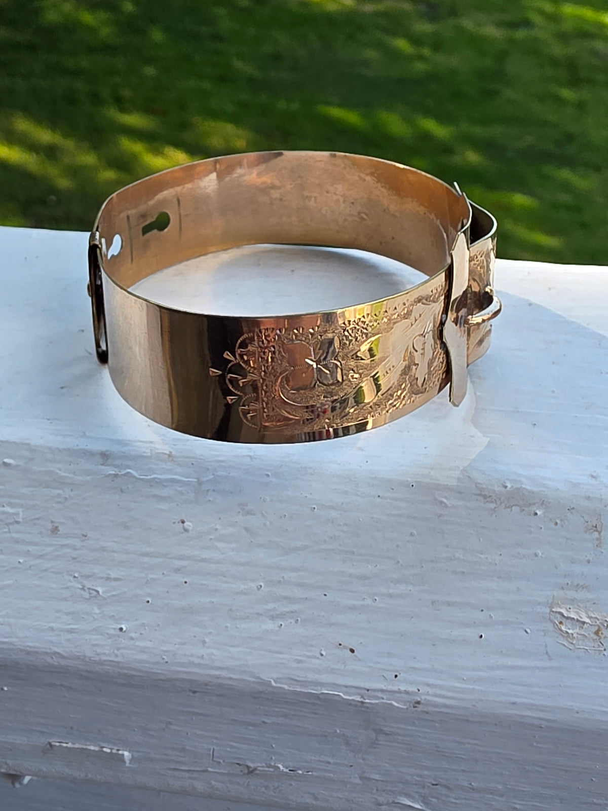 Antique Victorian Gold Filled Etched Floral Buckle Bangle Bracelet