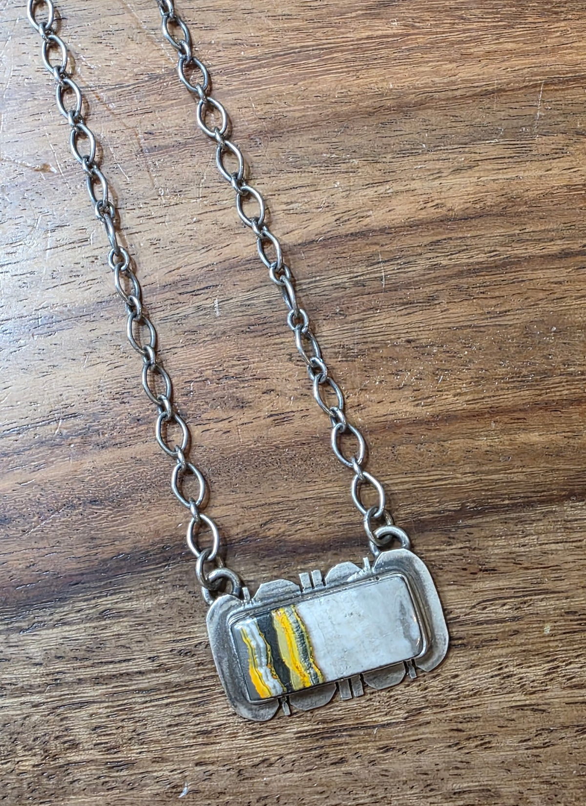 Navajo Russell Sam Sterling Silver Bumblebee Jasper Bar Statement Necklace