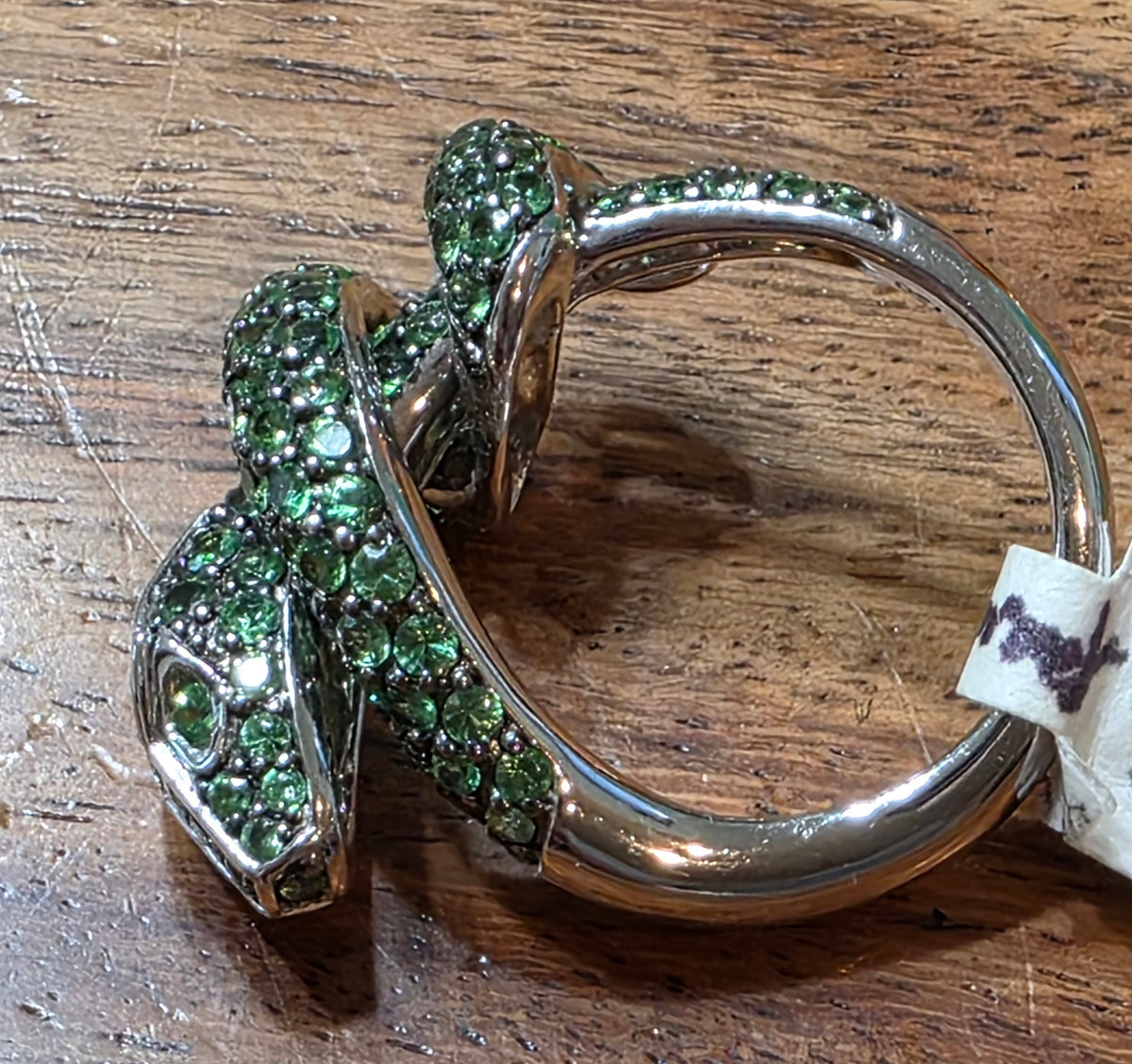 Estate 18k White Gold Tsavorite Garnet Coiled Snake Ring