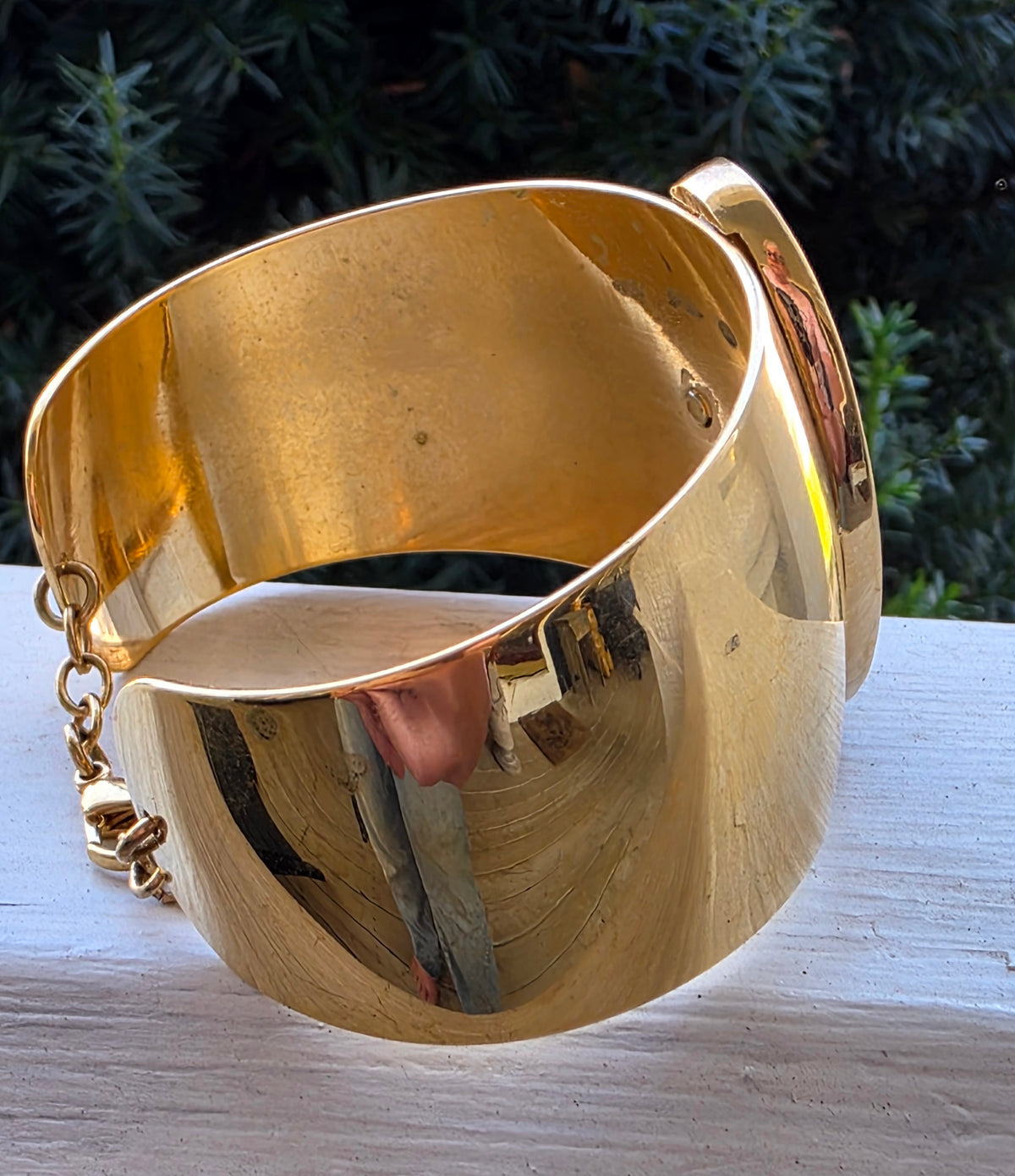 Vintage NAPIER Gold Tone Wide Cuff Bracelet Oval Rhinestone Statement Signed